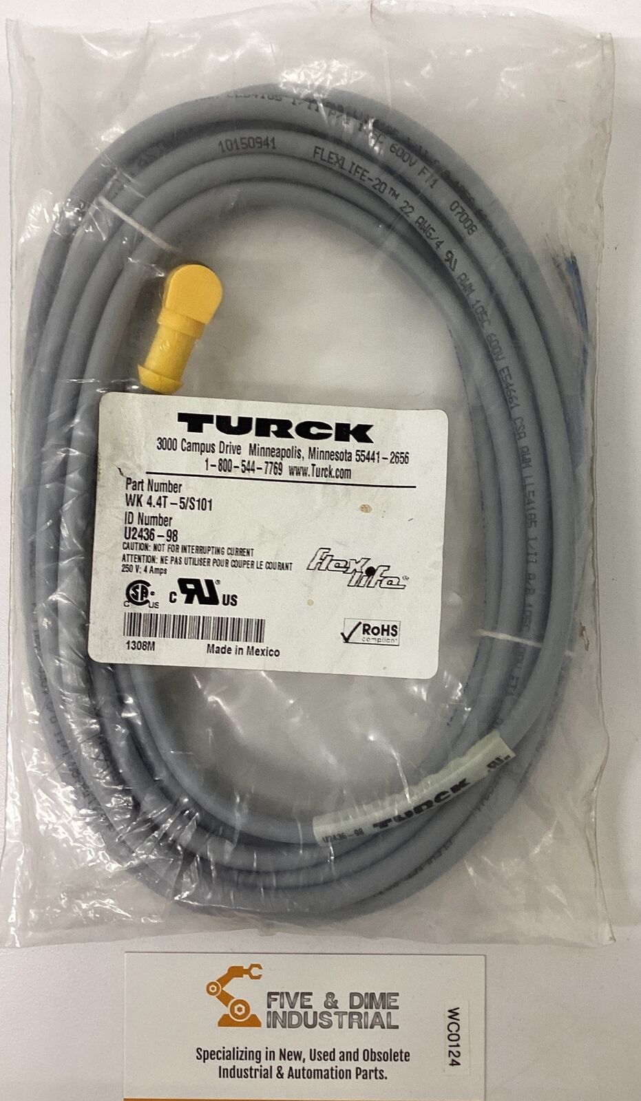 Turck wk-4.4T-5/s101  u2436-98 90 Degree 4 Pole Female Cable (GR210)