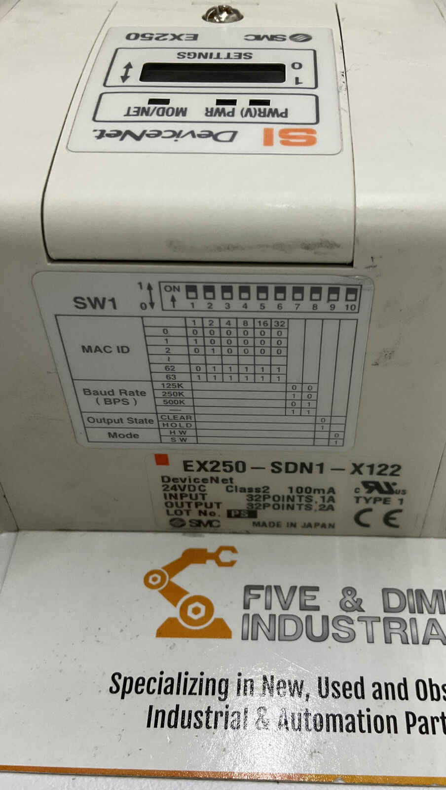 SMC EX250-SDN1-X122 DeviceNet w/ (3) IE2 Input Modules + 5 Various Valves CL296