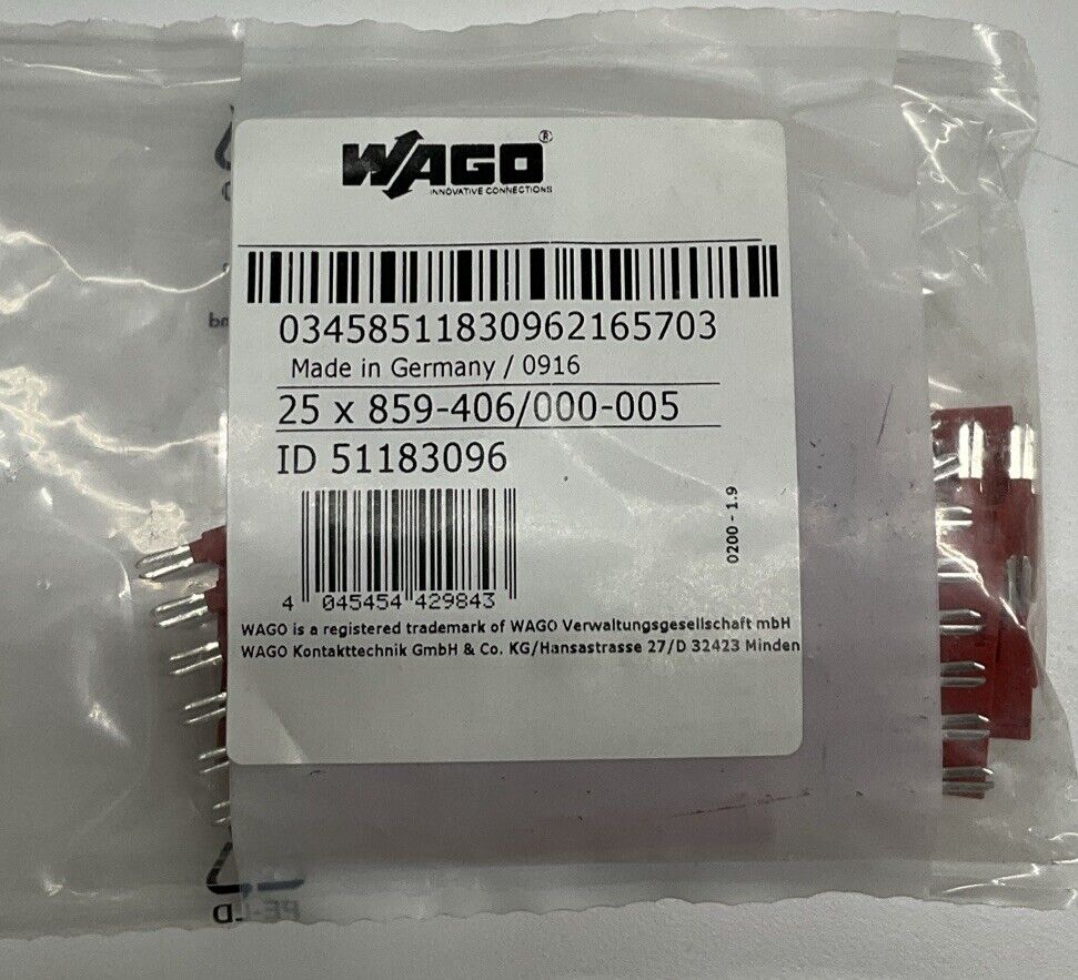 Wago 859-406/000-005 Pkg of 25 Push-in Type Jumper Bar 6-Pin (RE202)