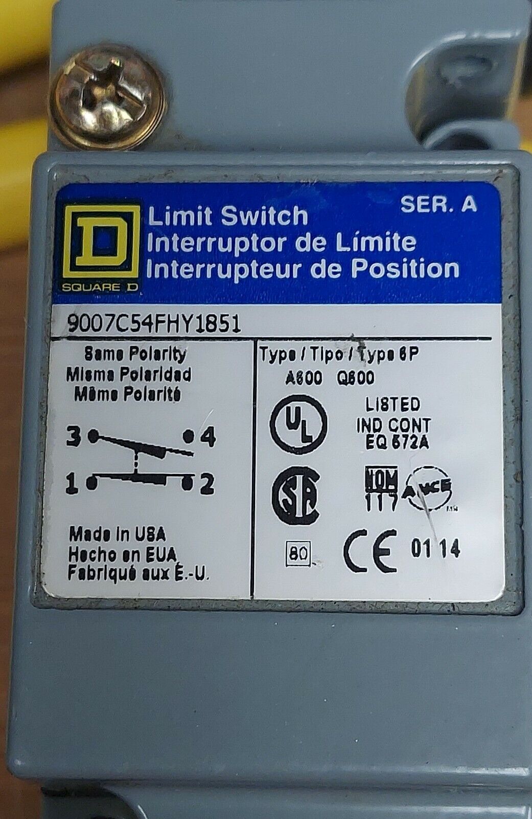 Square D 9007C54FHY1851 New Roller Head Limit Switch Ser. A (CBL104)