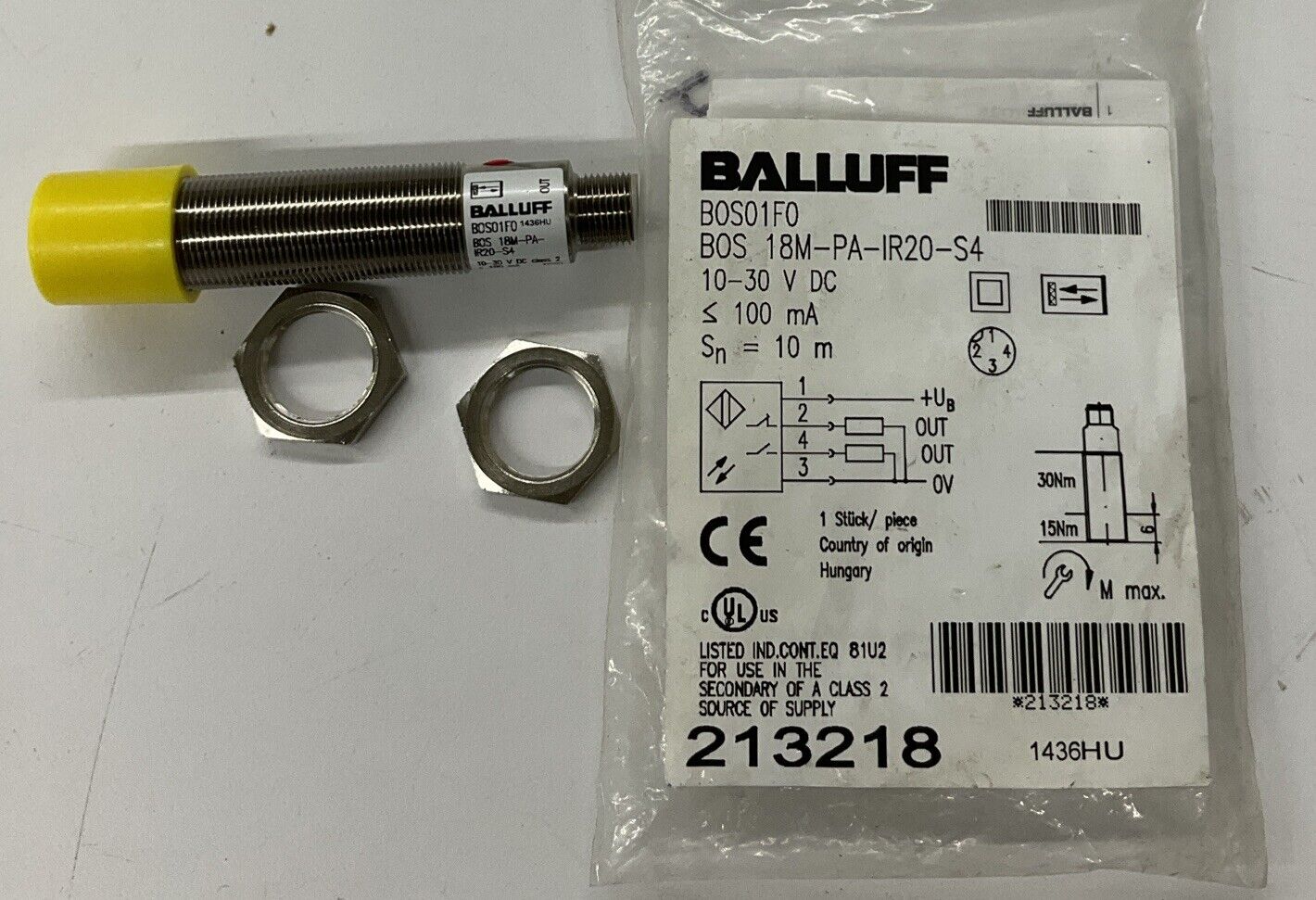 Balluff B0S01F0 / BOS 18M-PA-IR20-S4 Retroreflective Sensor (CL112) - 0
