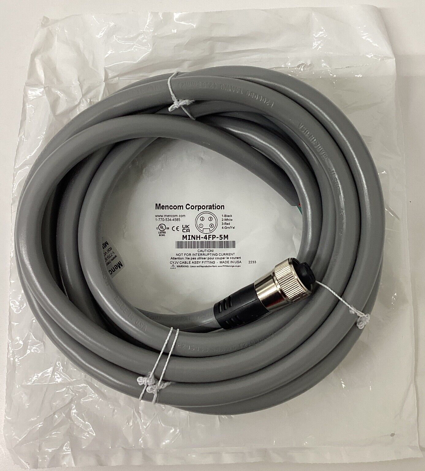 Mencom MINH-4FP-5M  7/8'' Female 4-Wire Single End Cable 5 Meters (CBL167)