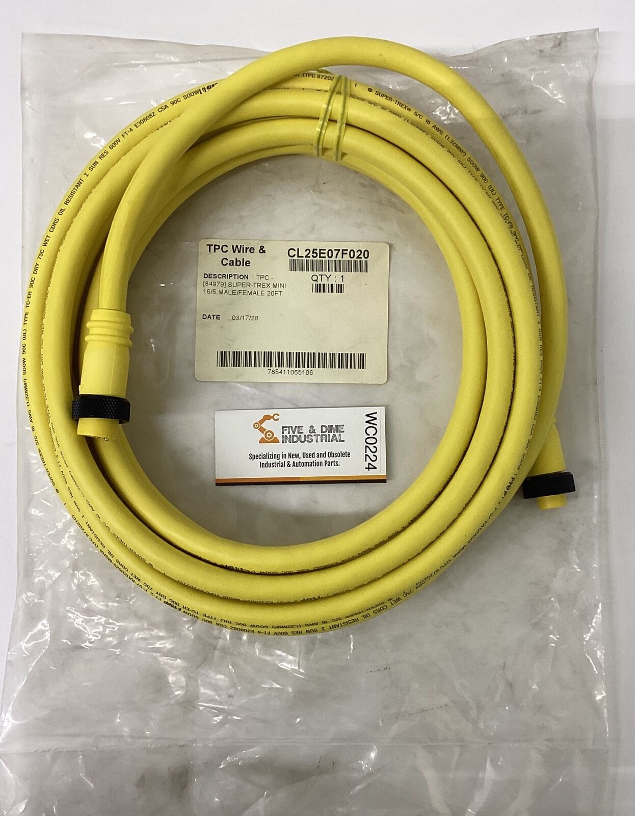 TPC Wire & Cable CL25E07F020 Super-Trex Mini 16/5 Male/Female 20FT (CBL148)