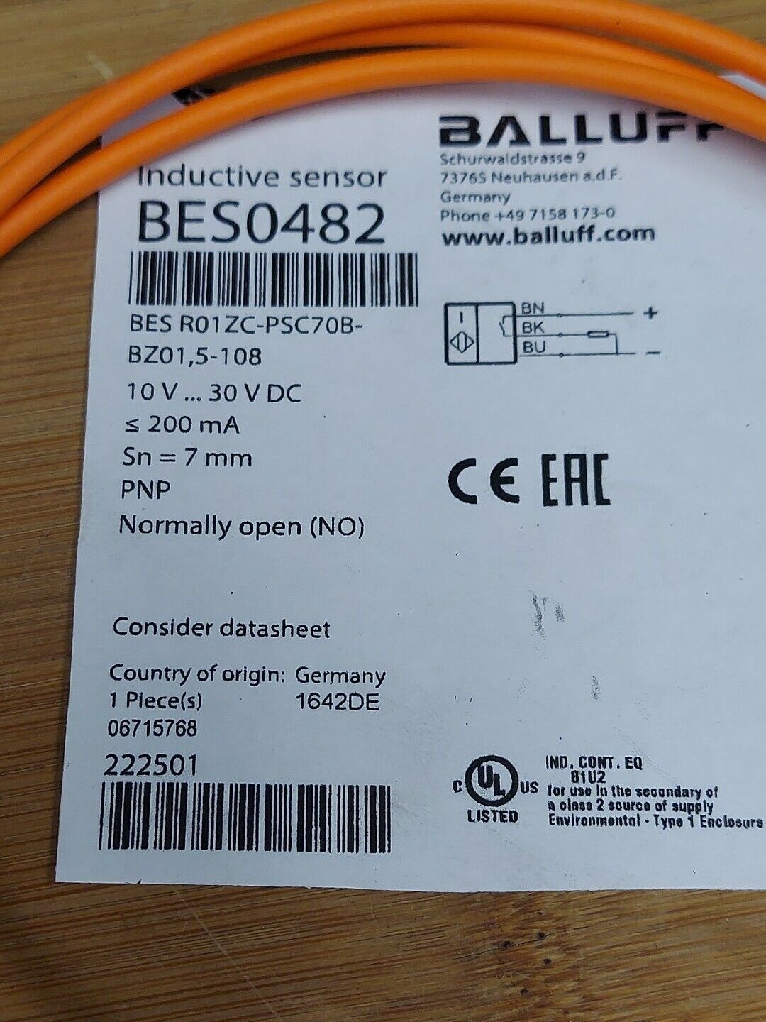 Balluff BES R01ZC-PSC70B-BZ01,5-108 New Proximity Sensor PNP NO BES0482  (BL101)