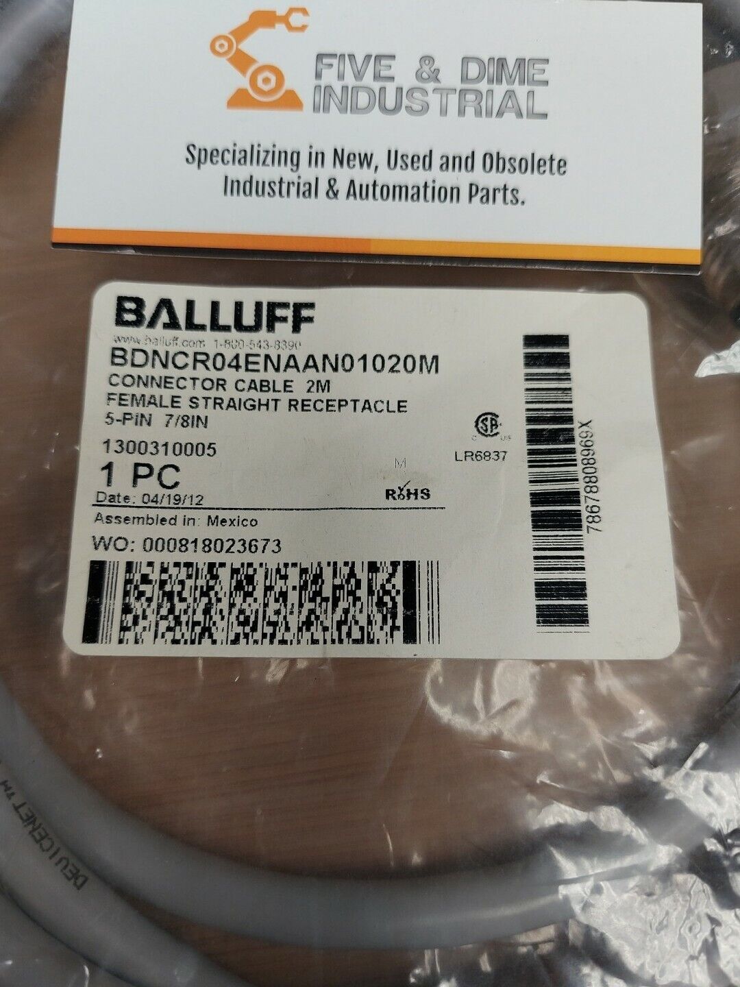 Balluff BDN C-R04-EN-AAN-01-020M New 5-Pin Female Cordset (CBL105)
