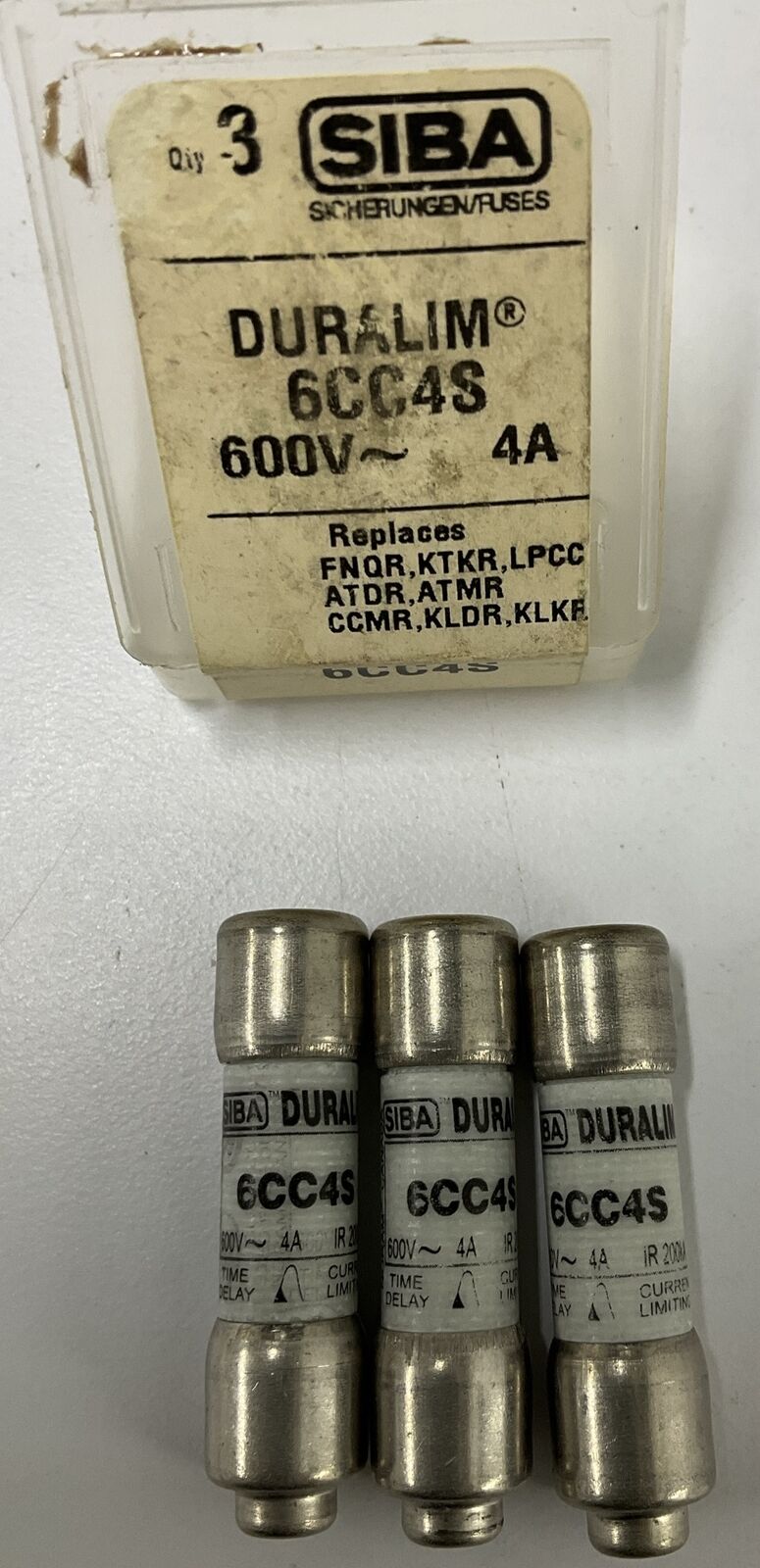 SIBA 6CC4S Box of 3 600V  4 Amp Duralim Fuses (CL190) - 0