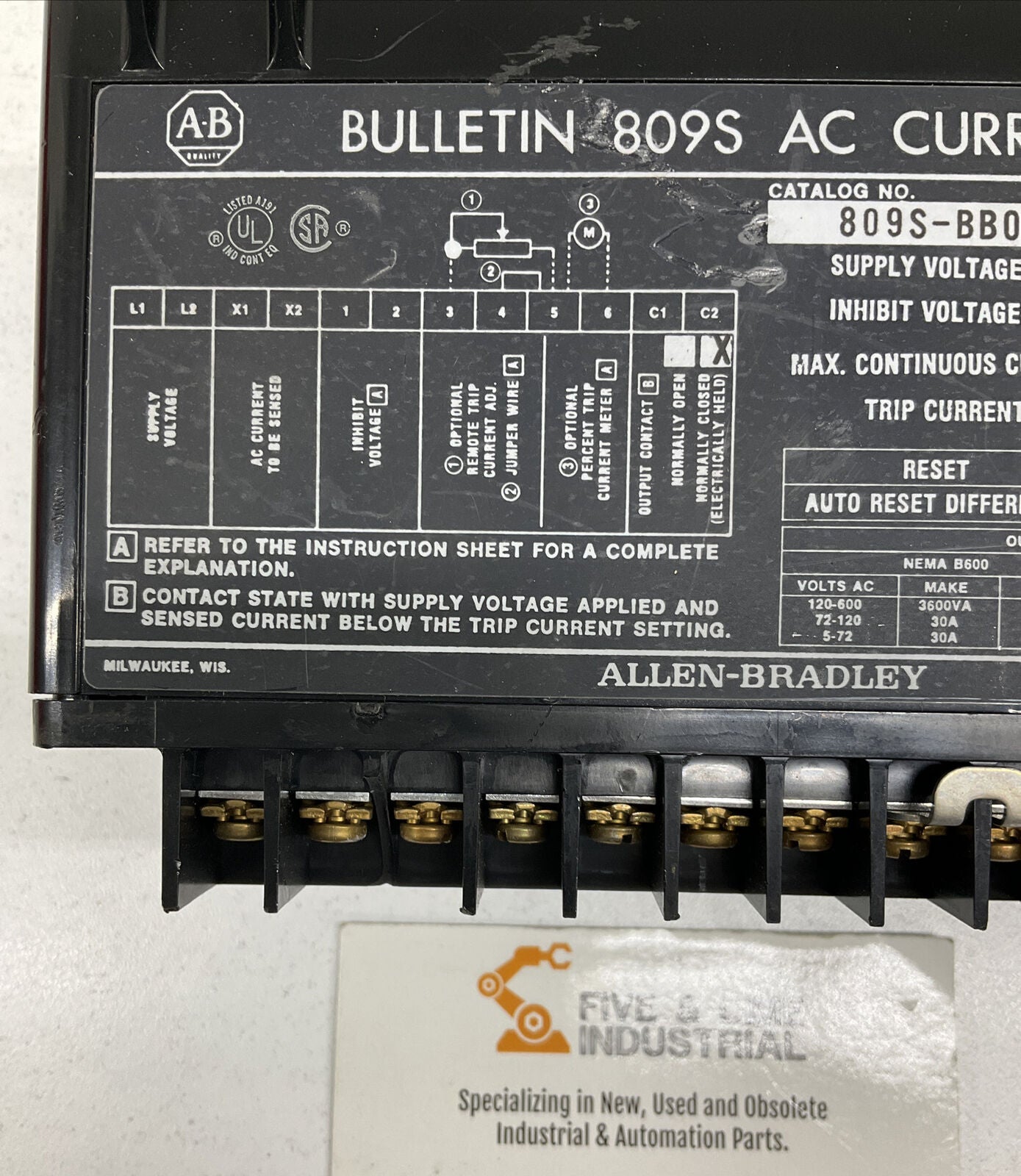 Allen Bradley 809S-BB010A1 New Ser A  AC Current Relay (RE228)