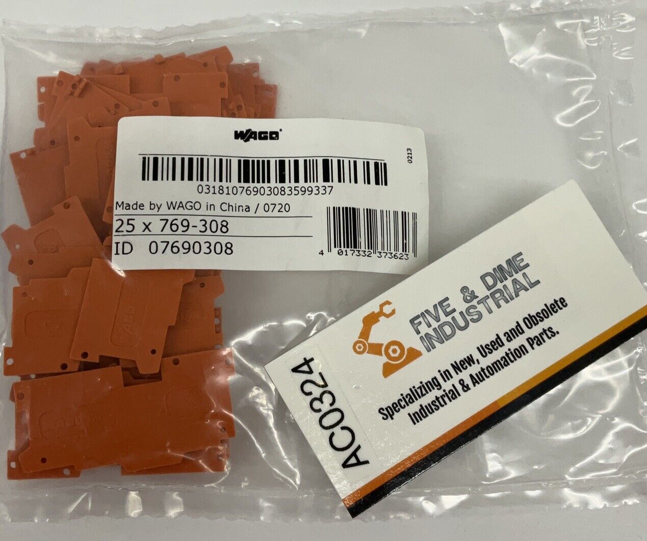 Wago 769-308 Package of 25 Orange Terminal Block End (BL287)