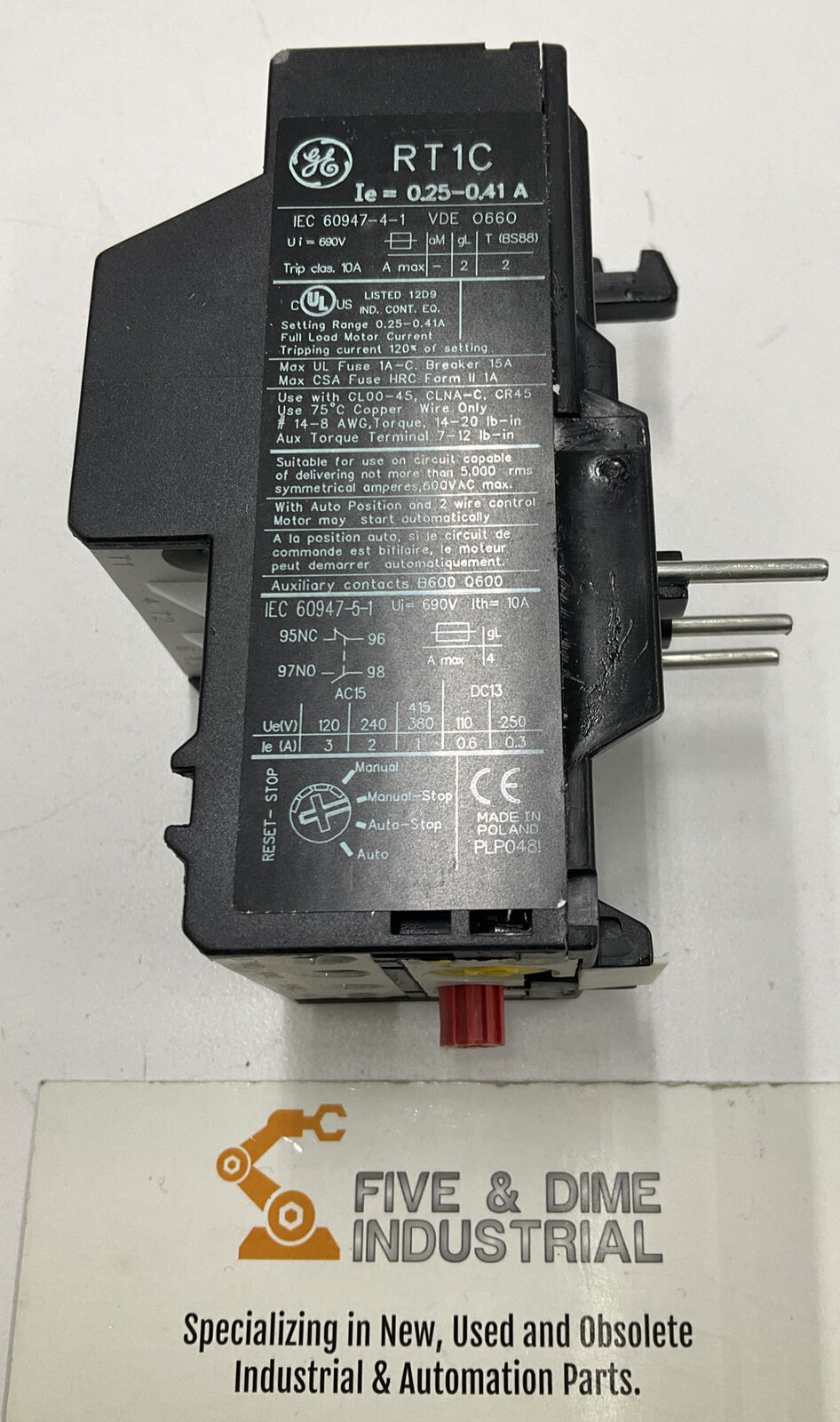 GE RT1C New Overload Relay 0.25-0.41A 113701 (YE166) - 0