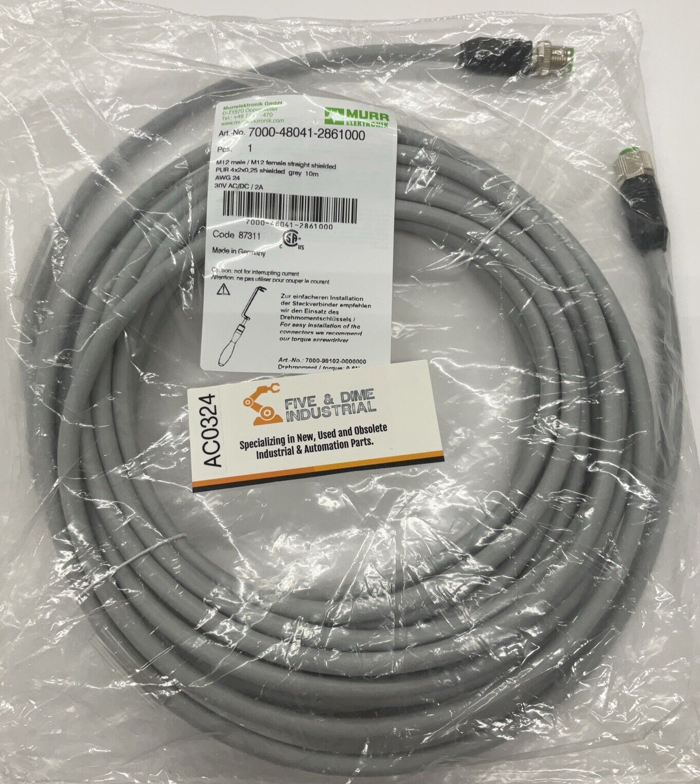 Murr Elektronik 7000-48041-2861000 M12, 8-Pin M/F Straight 10-Meter Cable CBL148