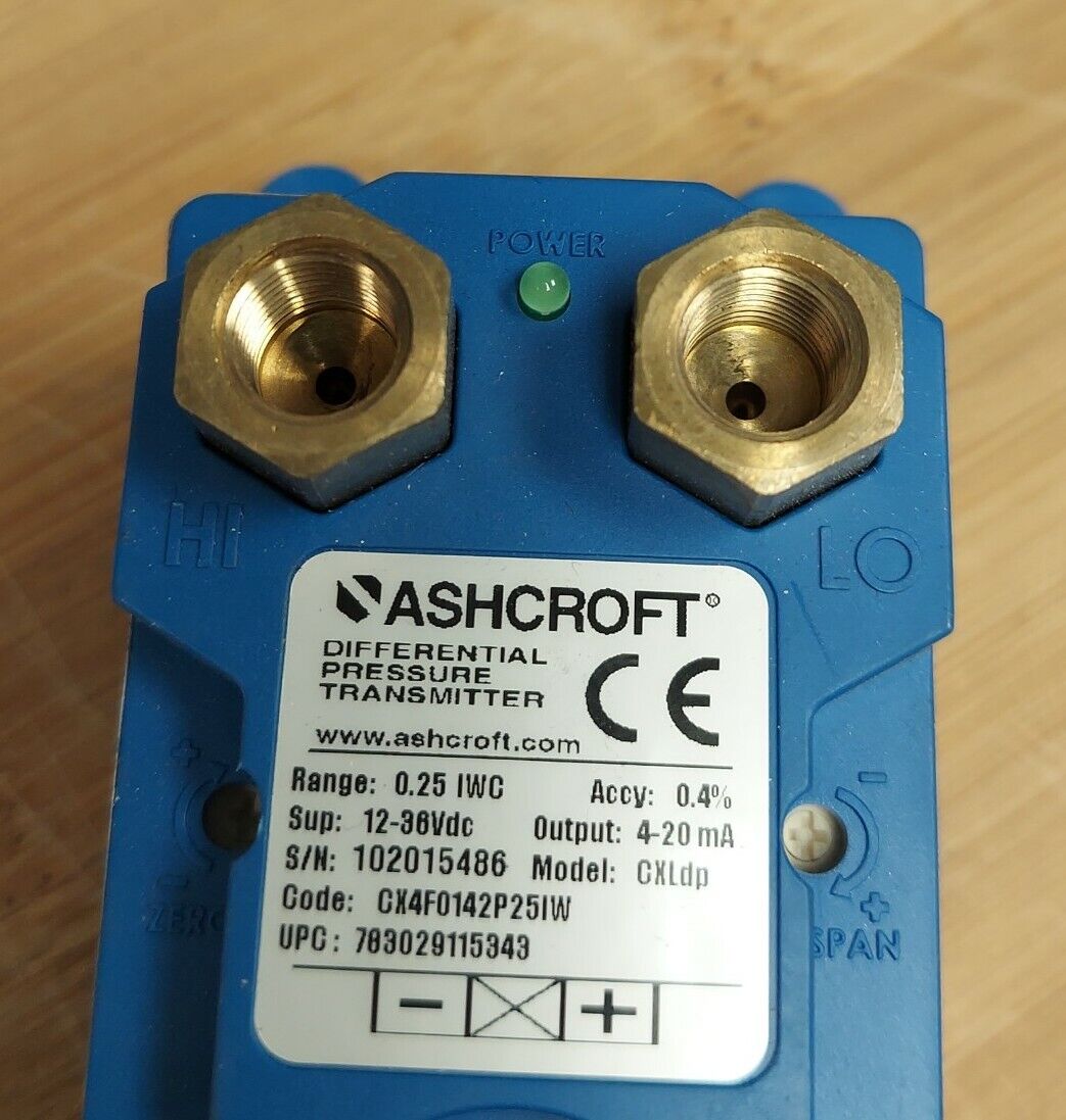 Ashcroft CXLdp New Differential Pressure Transmitter 0.25 IWC 12-36VDC (BL123)