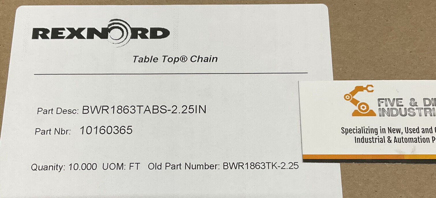 Rexnord BWR1863TABS-2.25IN New Table Top Chain 10160365 BWR1863TK-2.25 (SH100)
