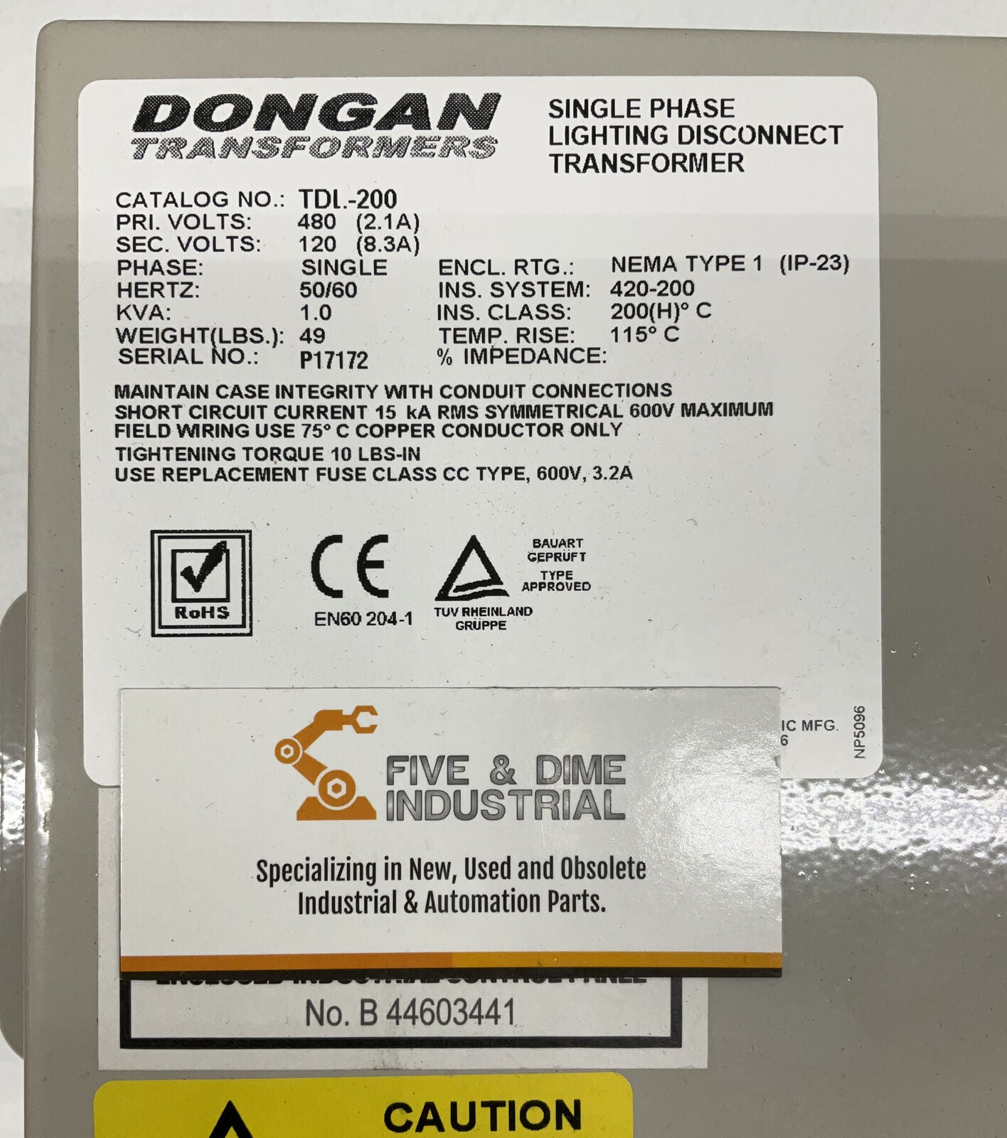 Dongan TDL-200 Transformer Lightning Disconnect 480V / 120V - (OV107) - 0