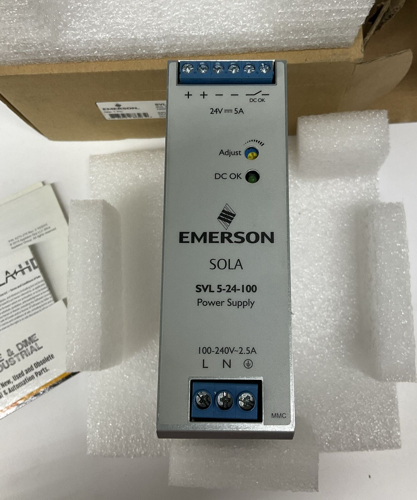 Emerson Sola SVL 5-24-100  DIN Rail Power Supply IN: 100-240 OUT: 24VDC (SH106)