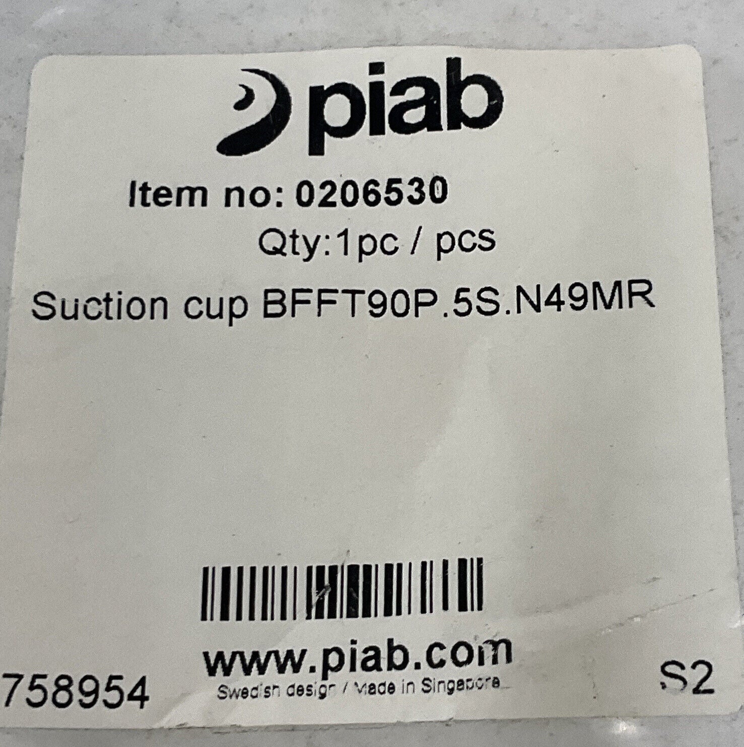 Piab 0206530 / BFFT90P.5S.N49MR Polyurethane Suction Cup 3/8" NPT (YE168)