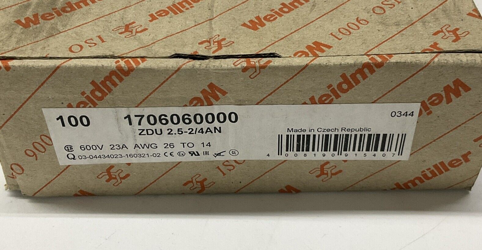 Weidmuller ZDU 2.5/4AN Box of 100 Tan Din Rail Wire Terminal 1706060000 (SH107)