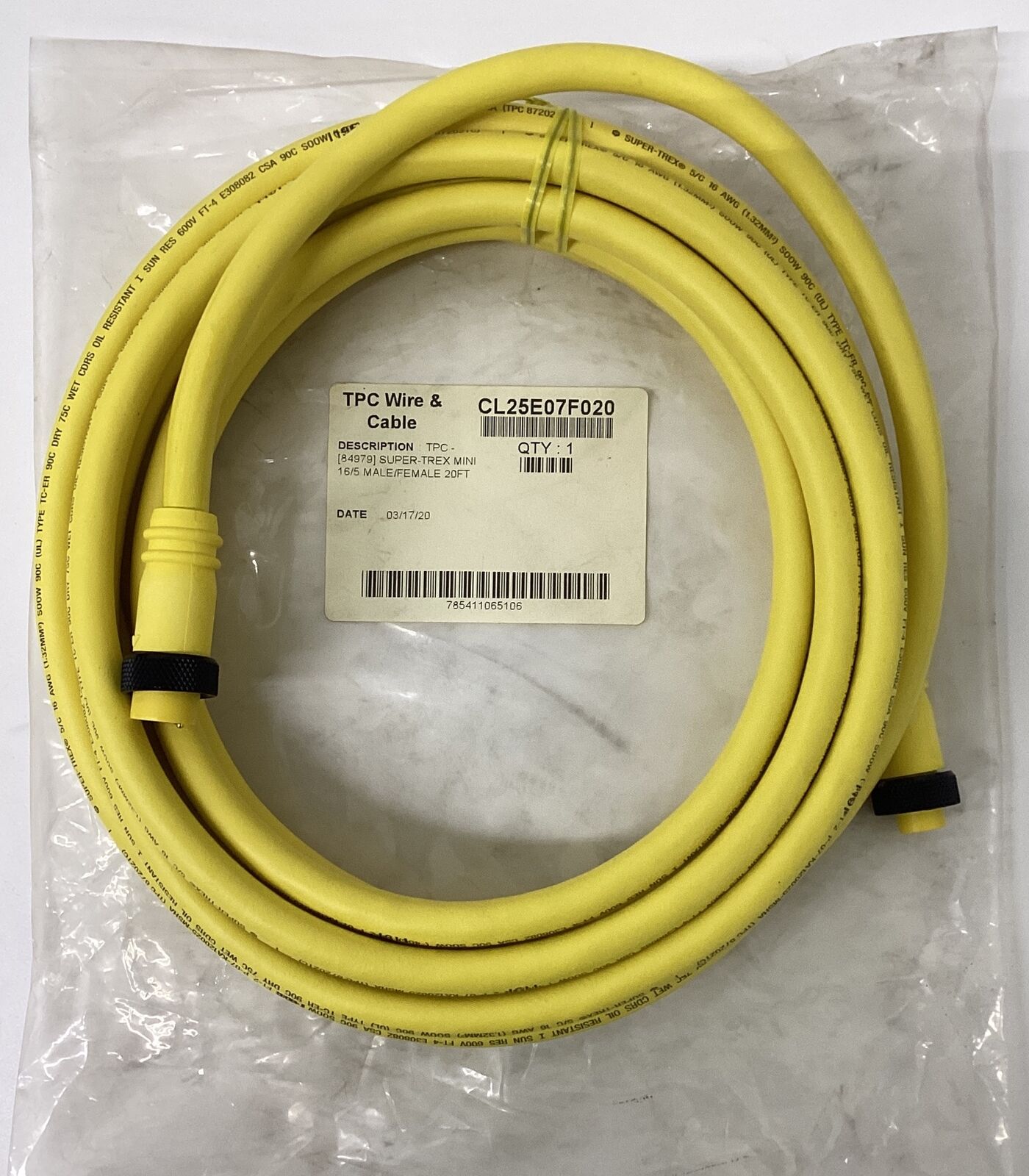 TPC Wire & Cable CL25E07F020 Super-Trex Mini 16/5 Male/Female 20FT (CBL148)