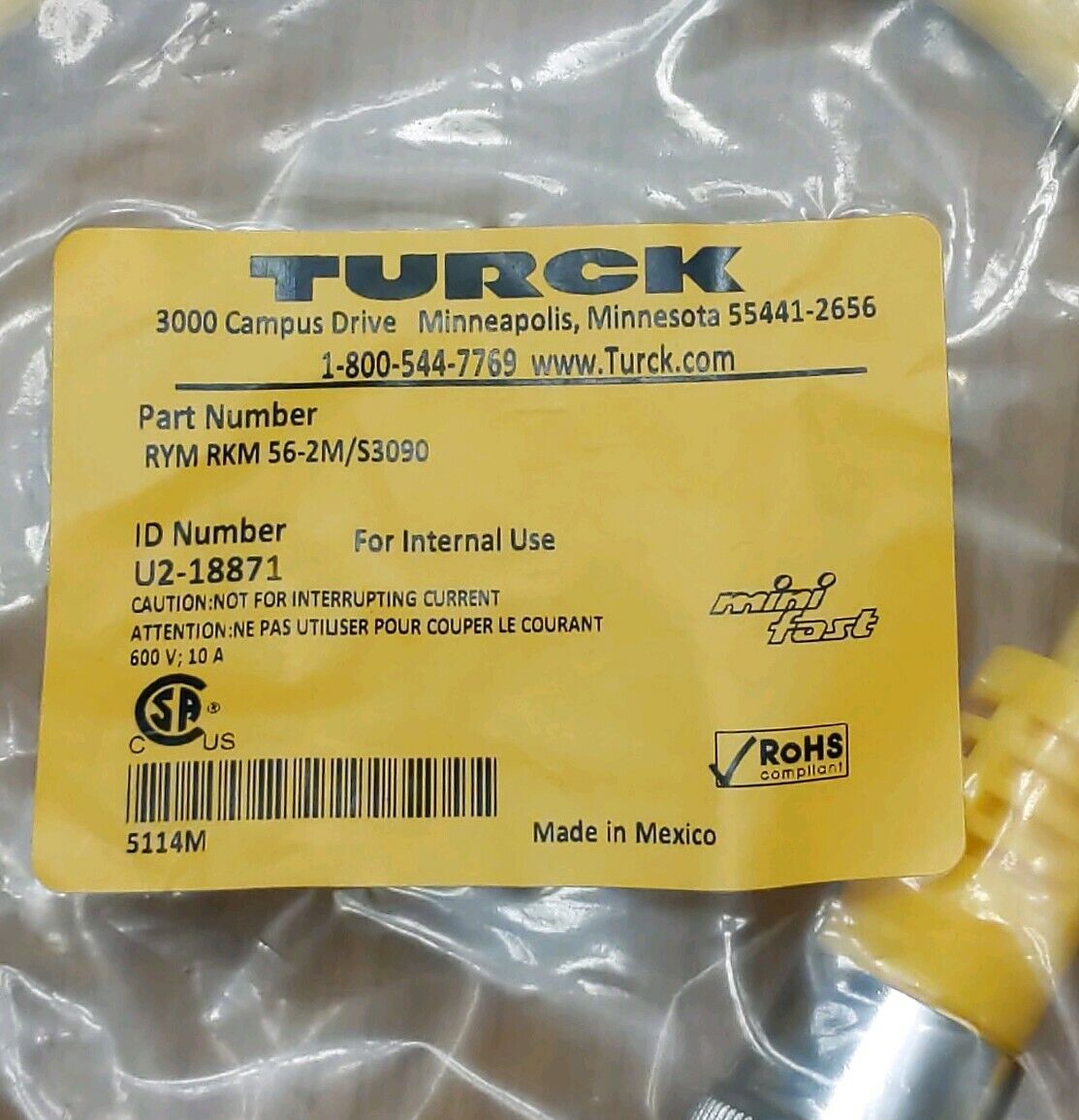 Turck RYM RKM 56-2M/S3090/RYMRKM562MS3090 MINIFAST CORDSt U2-18871 (CBL102) - 0