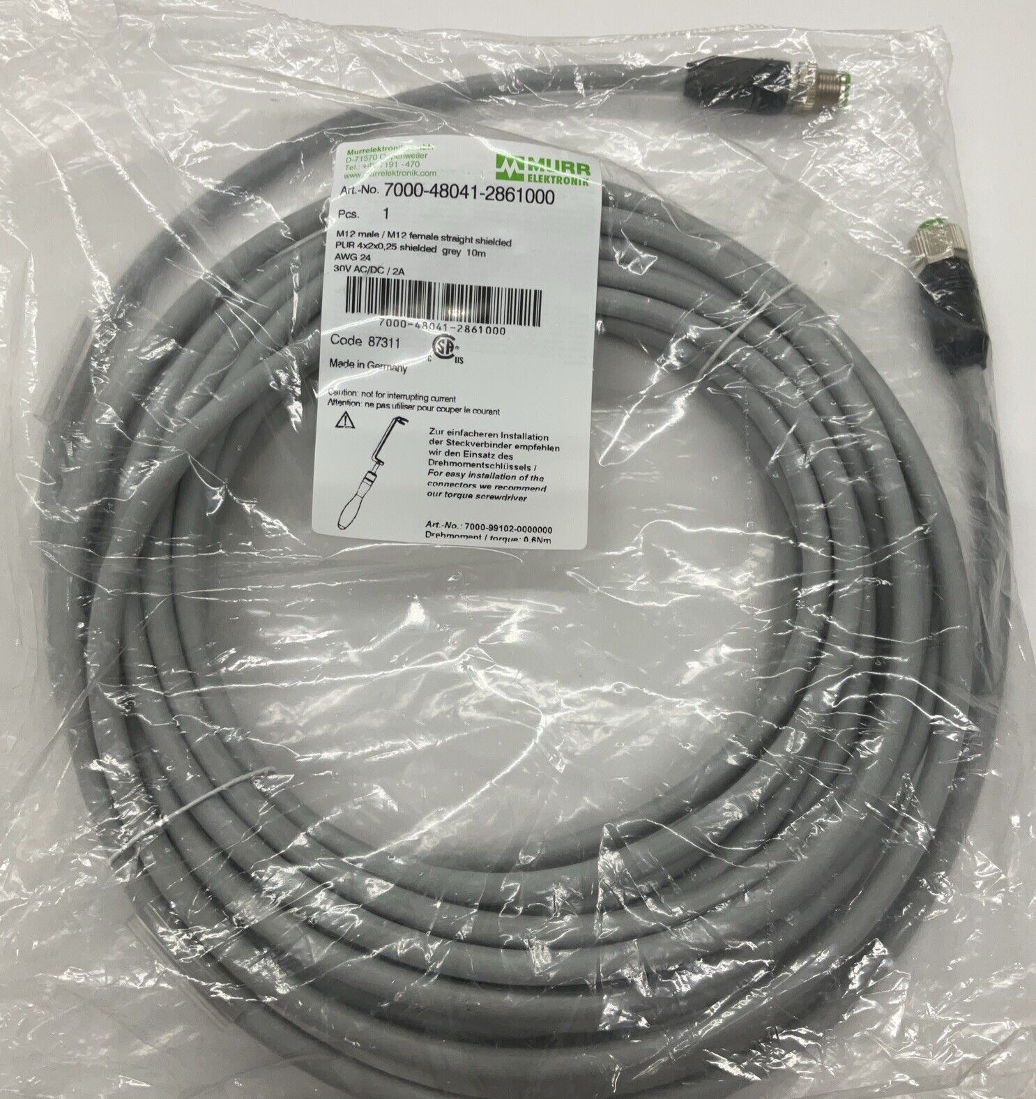 Murr Elektronik 7000-48041-2861000 M12, 8-Pin M/F Straight 10-Meter Cable CBL148 - 0