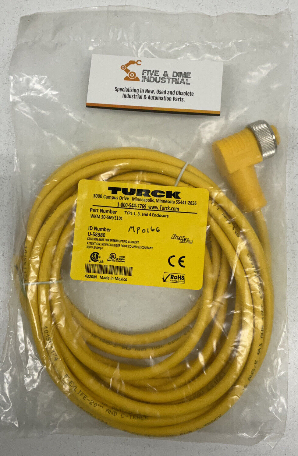 Turck WKM 50-5M/S101  U-58380 Flex Life Cable / Cordset 5-Pin (CBL130)