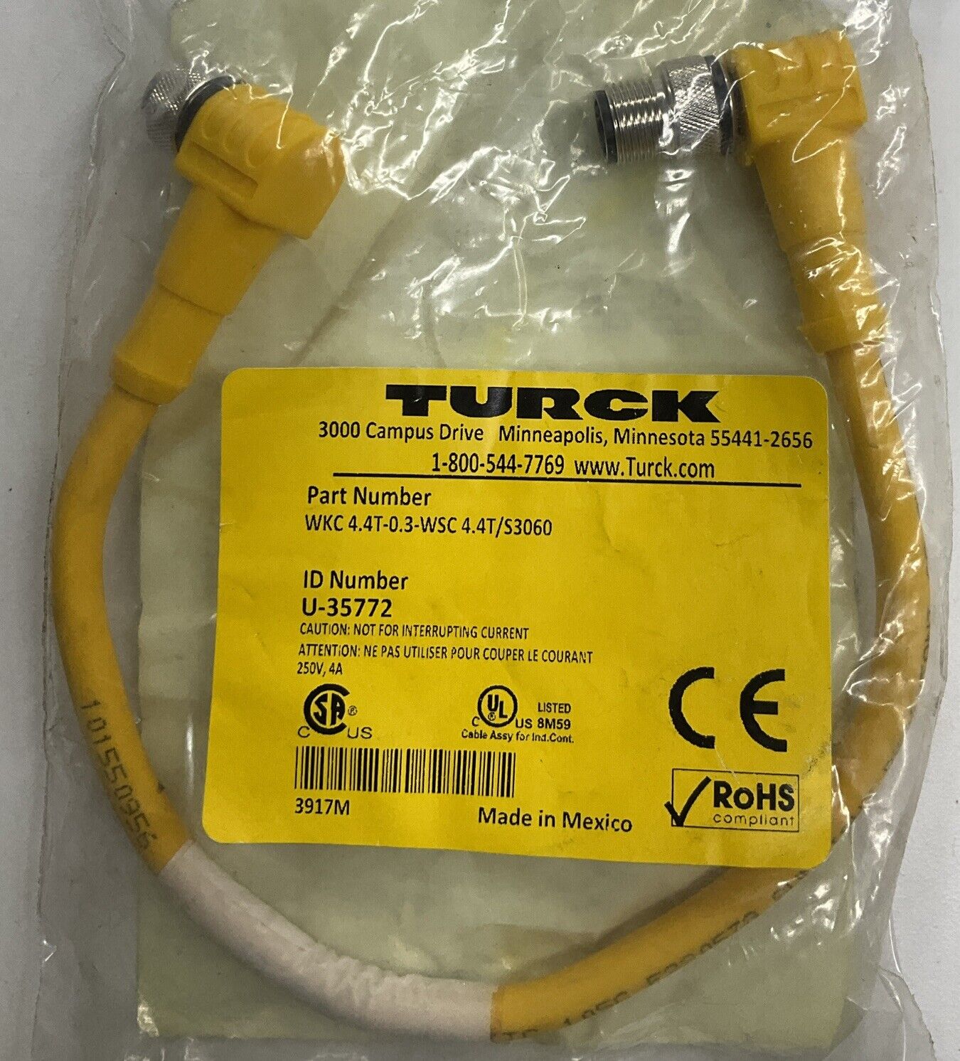 Turck WKC4.4T-O.3-WSC4.4T/S3060 / U-35772 90 Deg. Cable 0.3M (RE150)
