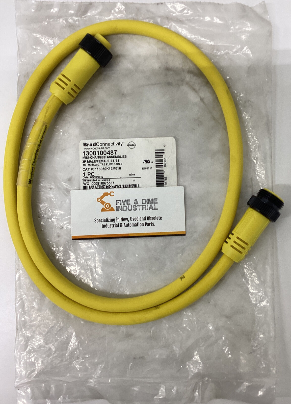 Woodhead Molex 1300100487 / 113030K13M010  1-Meter 3-Pole Cable (GR203)