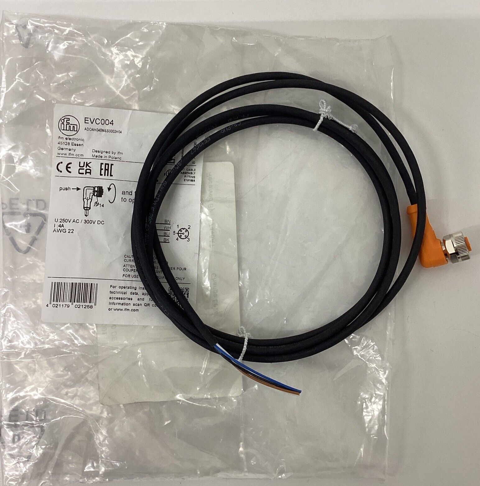 IFM EVC004 5-Pin 90 Degree Cable 2-meters (BL272)