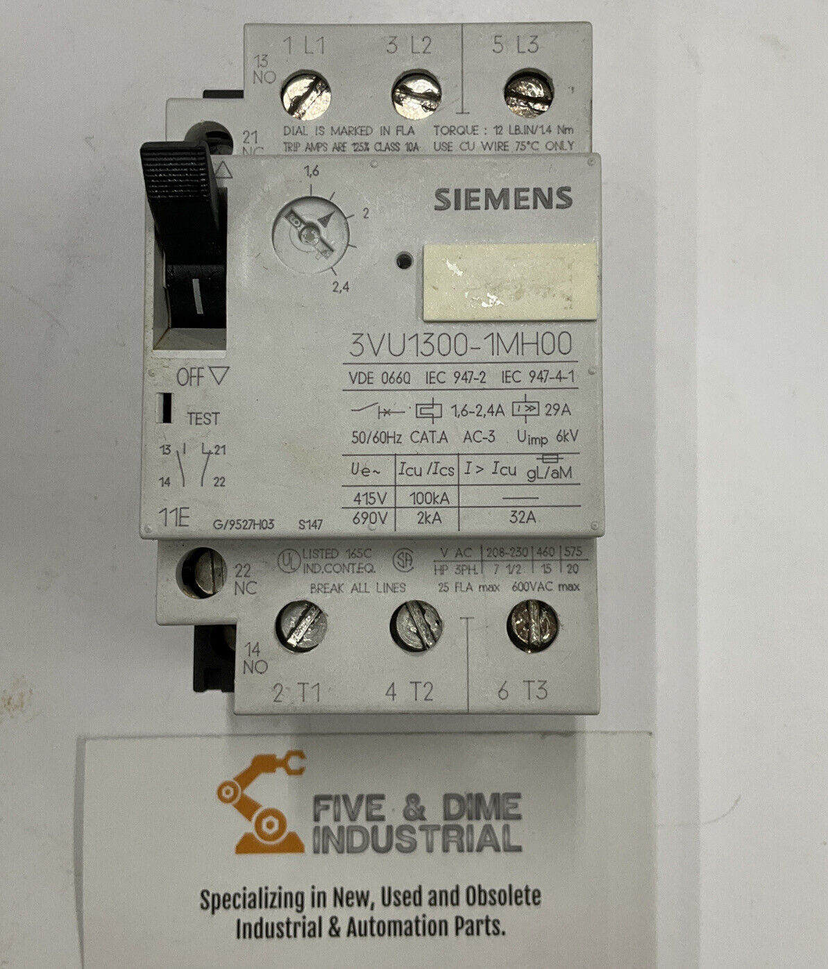 Siemens 3VU1300-1MH00 Circuit Breaker 1.6-2.4A (CL143)