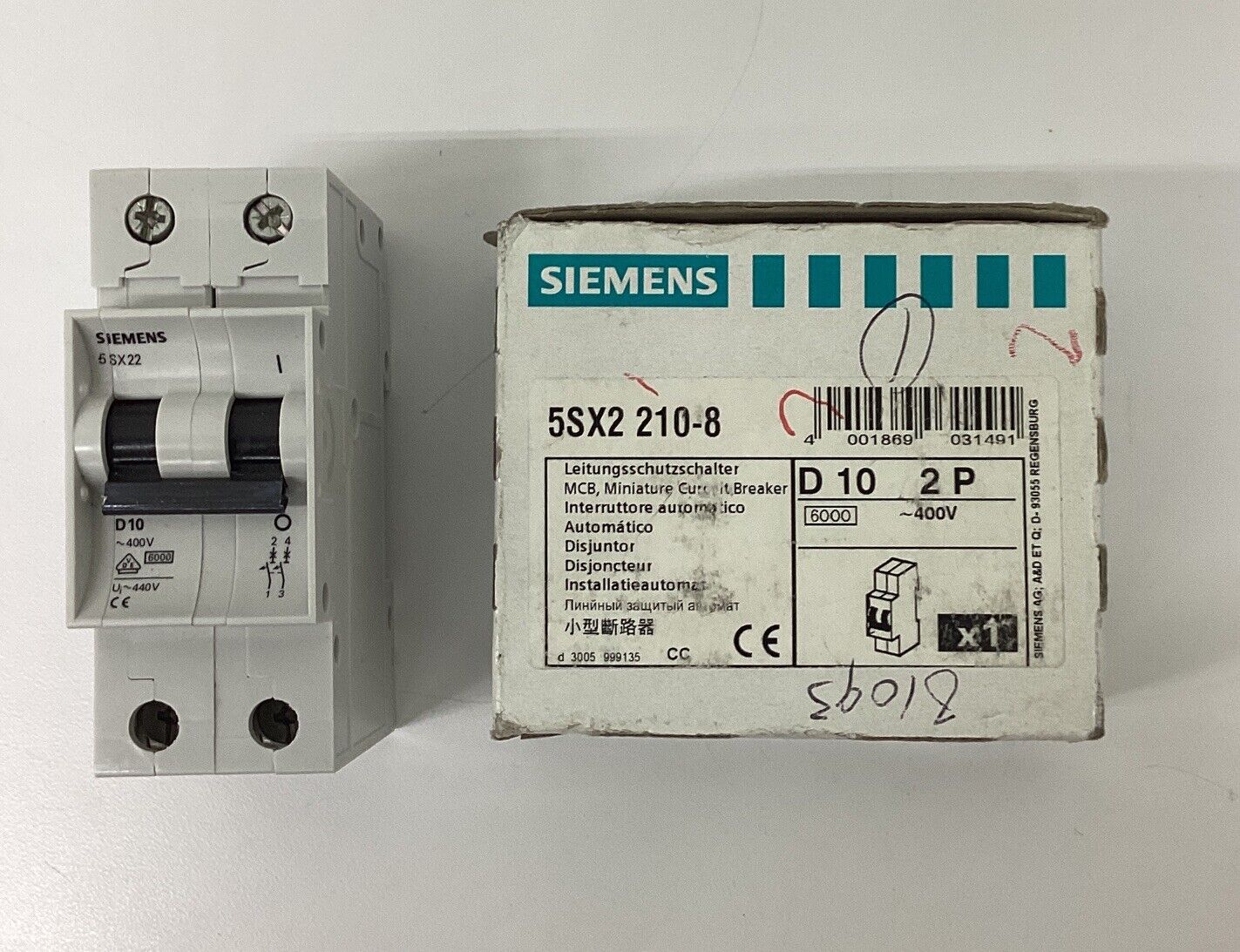 Siemens 5SX2-210-8  2-Pole 10-Amp Circuit Breaker (CL380)