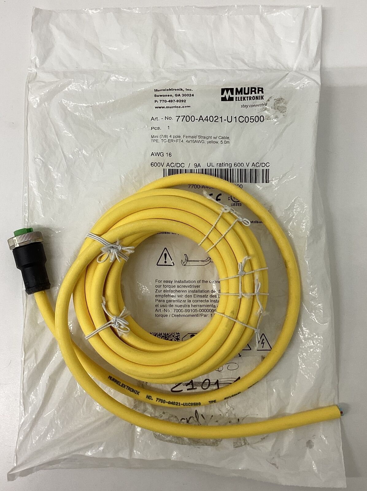 Murr 7700-A4021-U1C0500  7/8'' Mini Female 4-Wire Cable 5 Meters (CBL168)