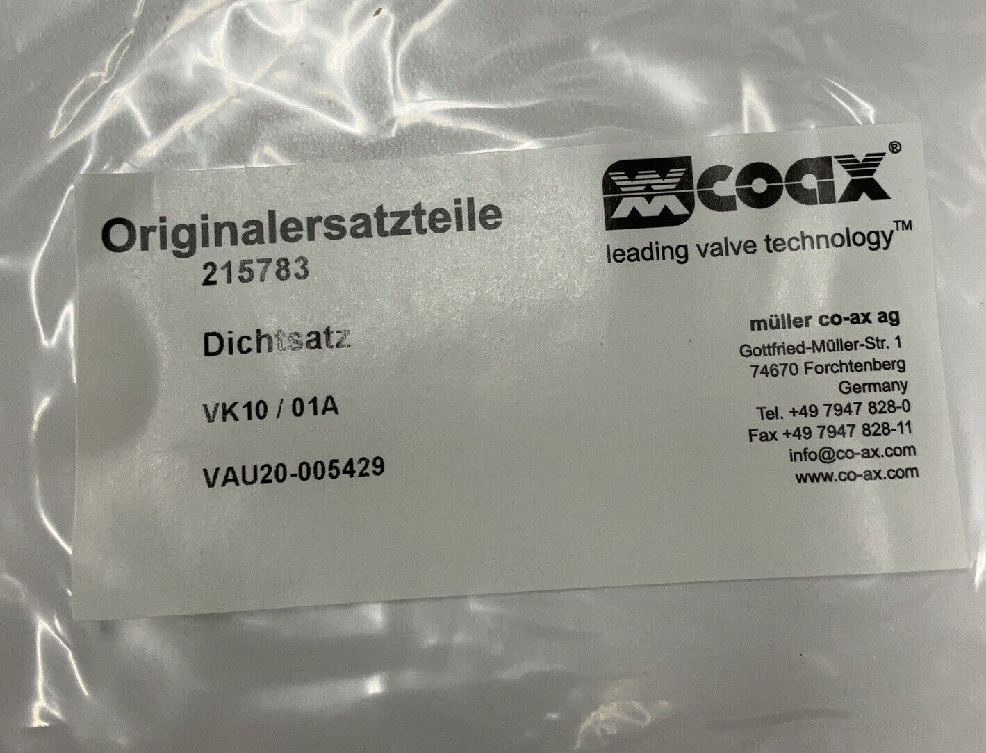 Coax Muller 215783 VK10 Seal Kit (BK129)