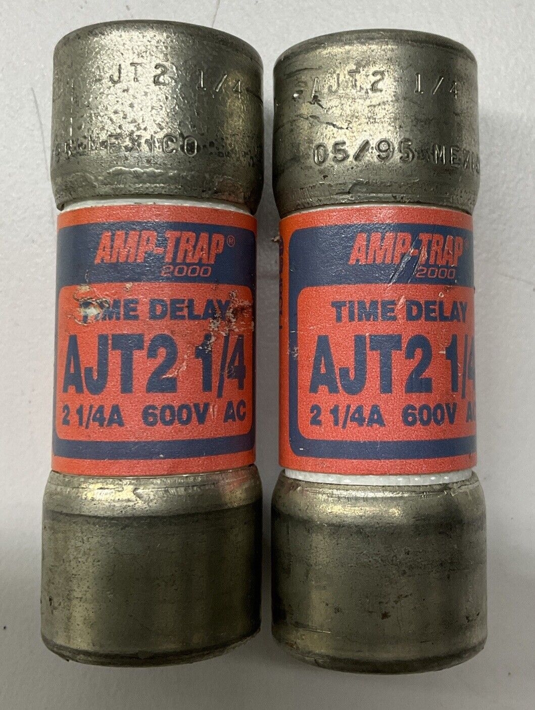 Mersen AMP-Trap AJT2-1/4 Lot of 2 Time Delay Fuses 2.25 Amp (YE268) - 0