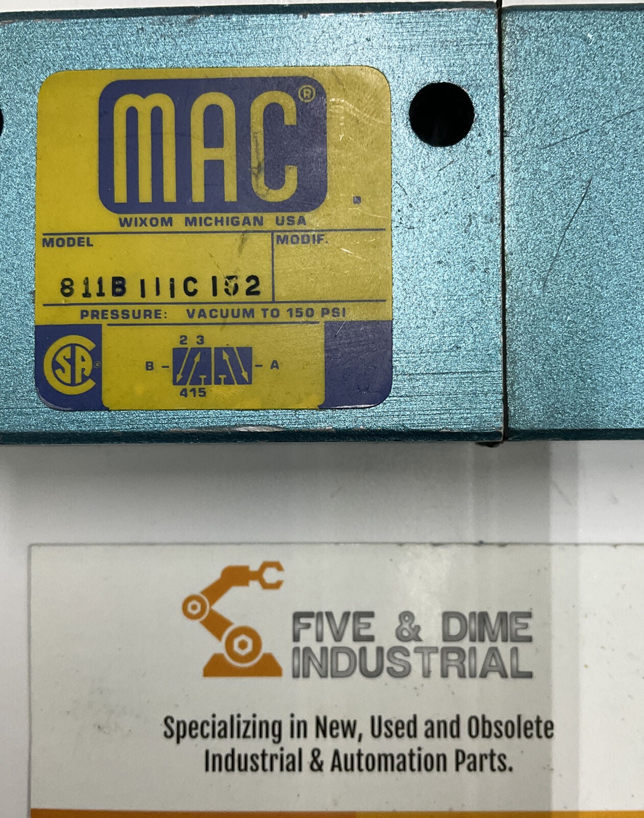 MAC 811B-111C-152 Solenoid Valve w/ PME-6111BAAA 24VDC Coil 25-150 PSI (CL293) - 0