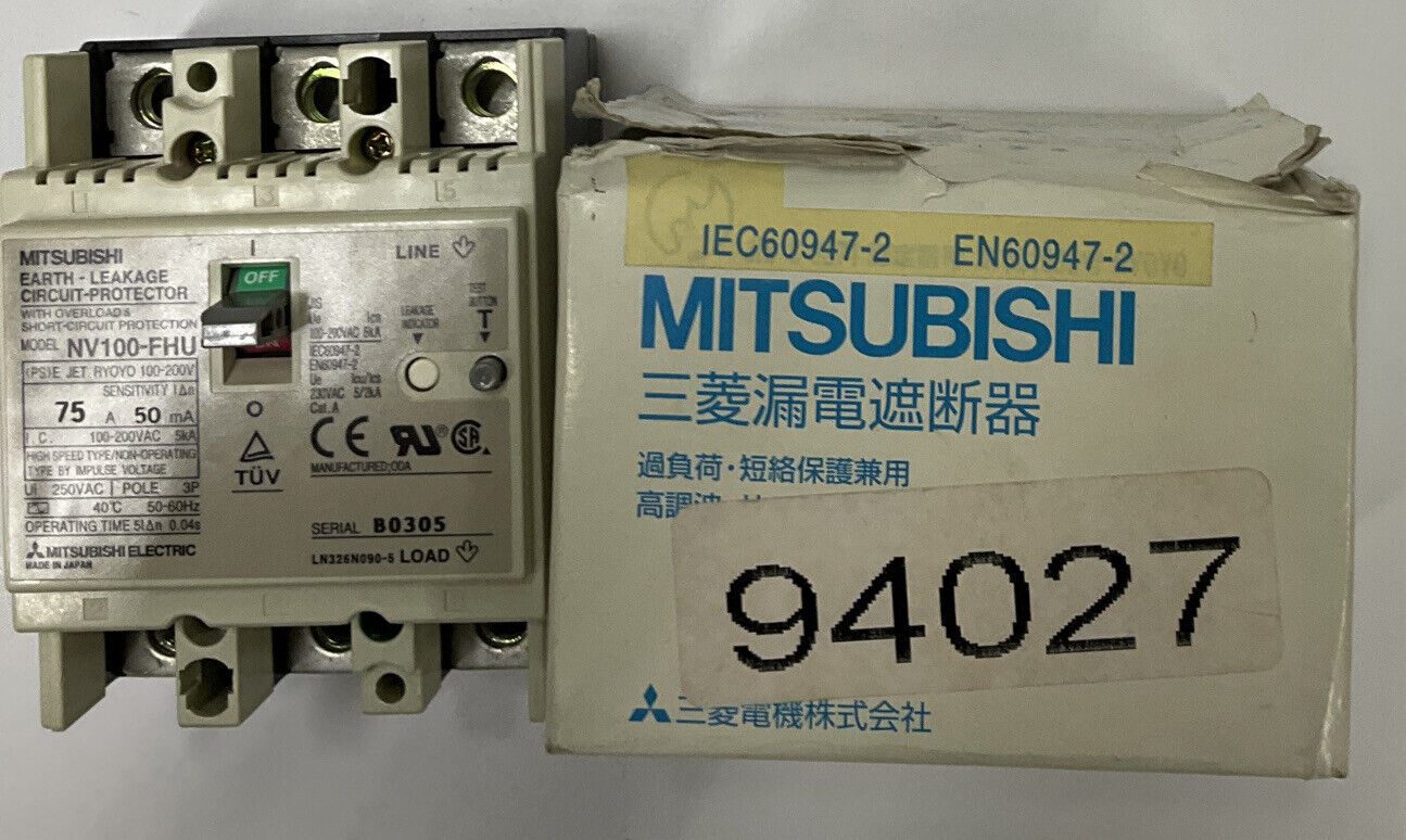 Mitsubishi NV100-FHU 3-Pole 230-240VAC Circuit Breaker 75 AMP (YE231)