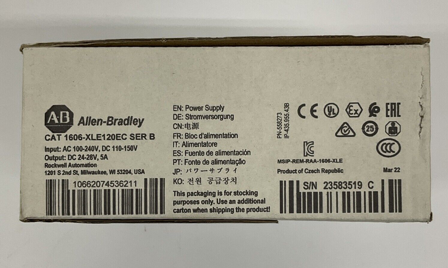 Allen Bradley 1606-XLE120EC Ser. B Conformal Coated Power Supply 1-Phase (OV126)