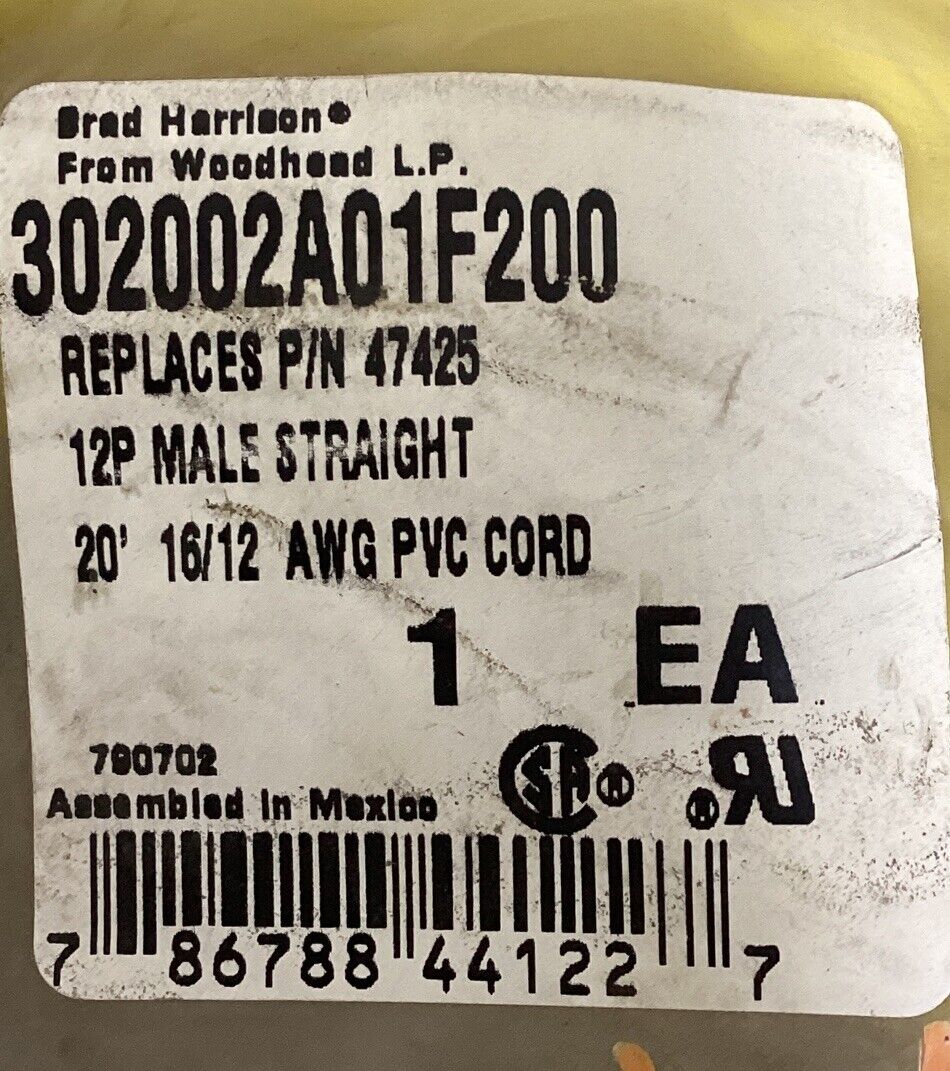 Brad Harrison 302002A01F200 12P Male Straight 20' 16/12 AWG PVC Cord (CBL164) - 0