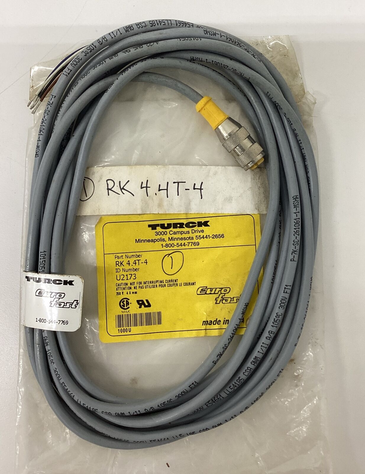 Turck RK4.4T-4 / U2173 M12 4-Wire Straight Single End Cable 4M (RE154)