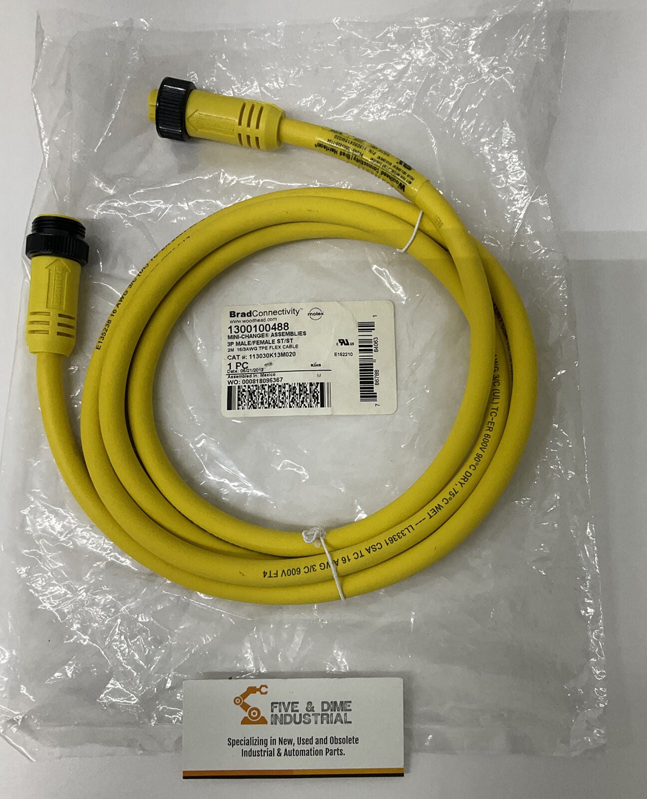 Molex Woodhead 113030K13M020 / 1300100488 3P Male/Female ST Cable 2M (CBL120)