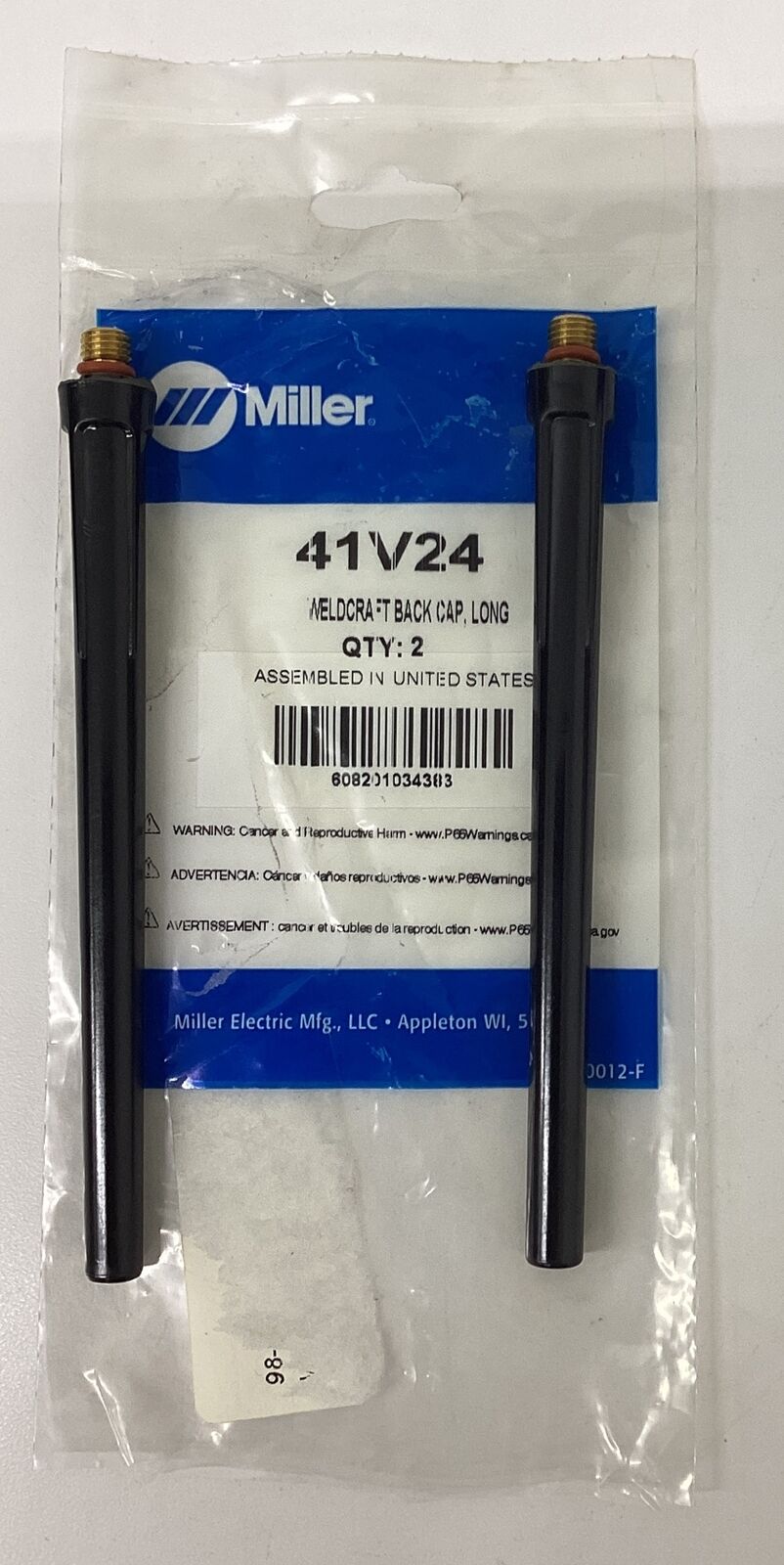 Miller 41V24 Package of 2 Long Black Cap for Tig (GR208) - 0