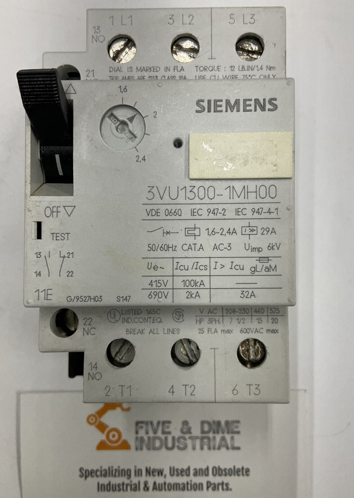 Siemens 3VU1300-1MH00 Circuit Breaker 1.6-2.4A (CL143) - 0