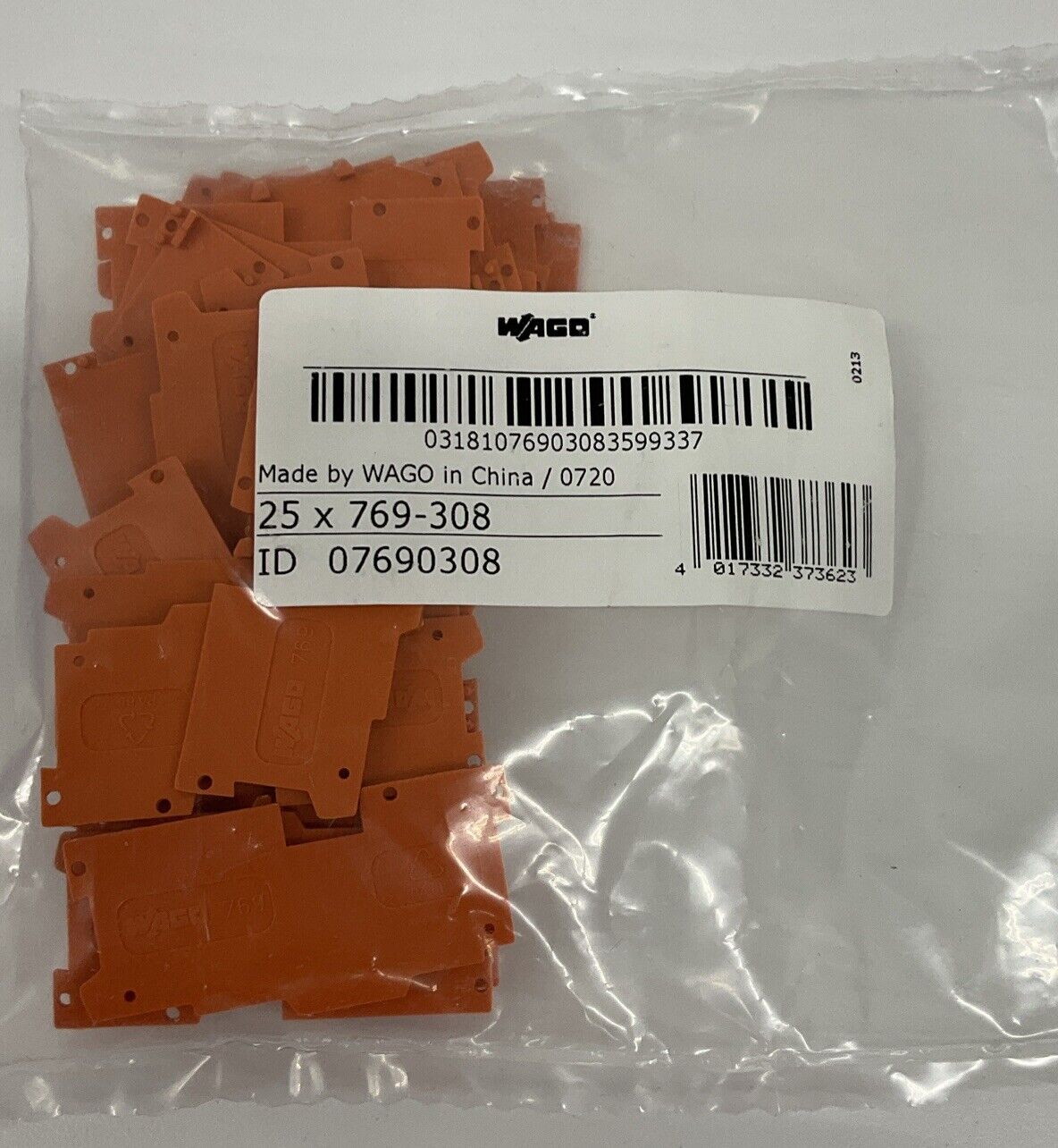 Wago 769-308 Package of 25 Orange Terminal Block End (BL287) - 0