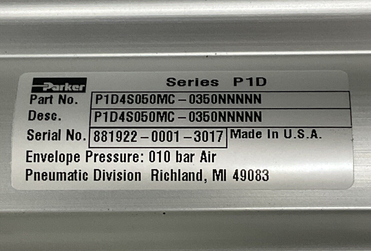 Parker P1D4S050MC-0350NNNNN Pneumatic Cylinder 20mm X 320mm Stroke (OV118) - 0