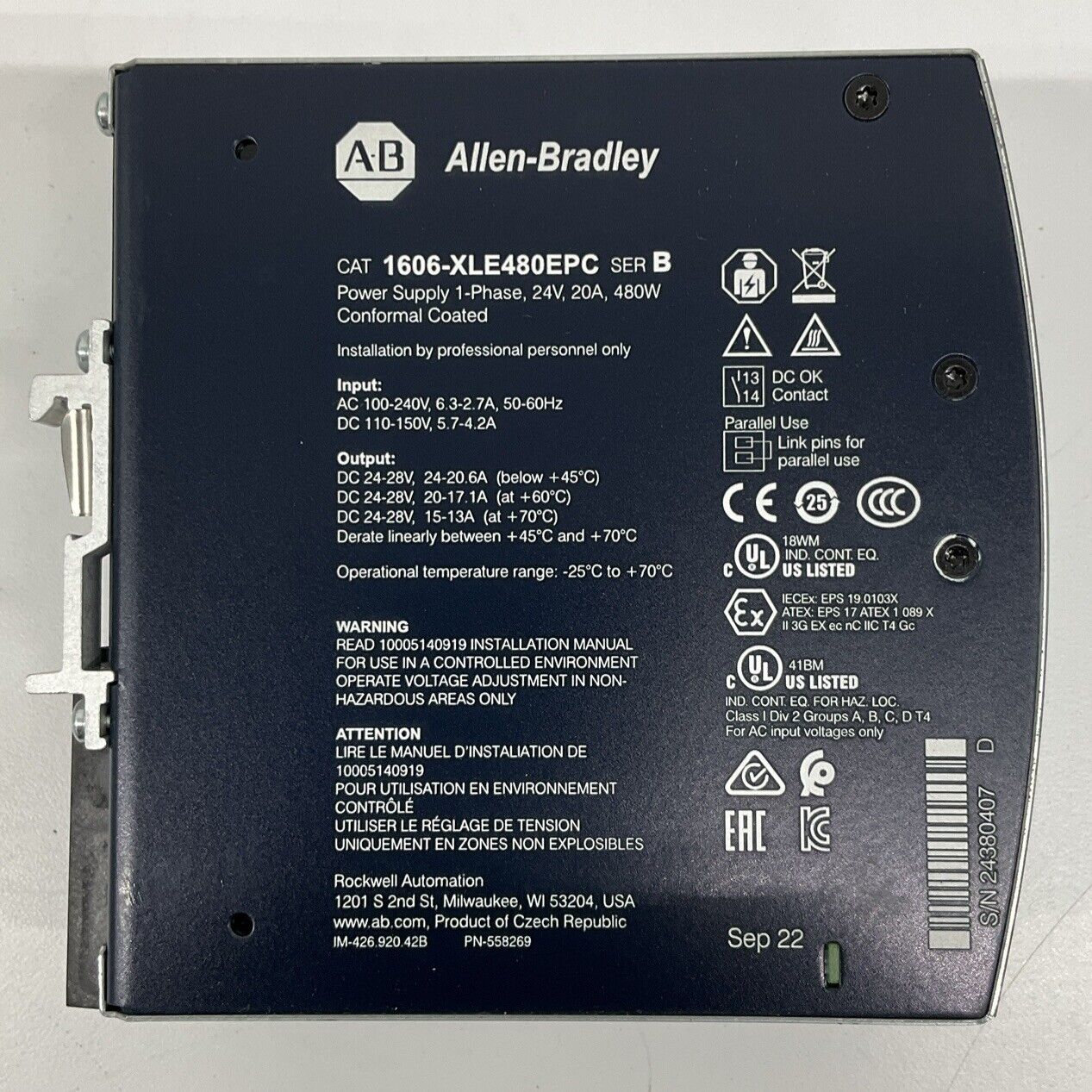 Allen Bradley 1606-XLE480EPC Conformal Coated Power Supply 1-Phase (SH112)