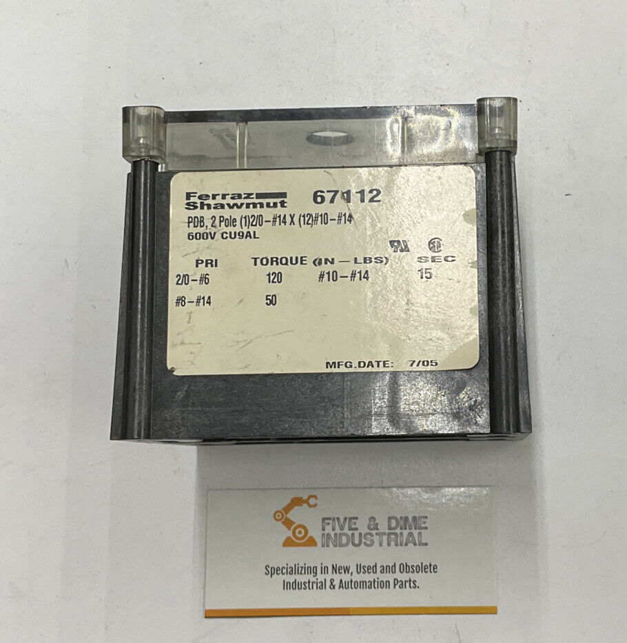 Ferraz Shawmut 67112 2-Pole Power Distribution Box w/ Cover  600V (BK138)