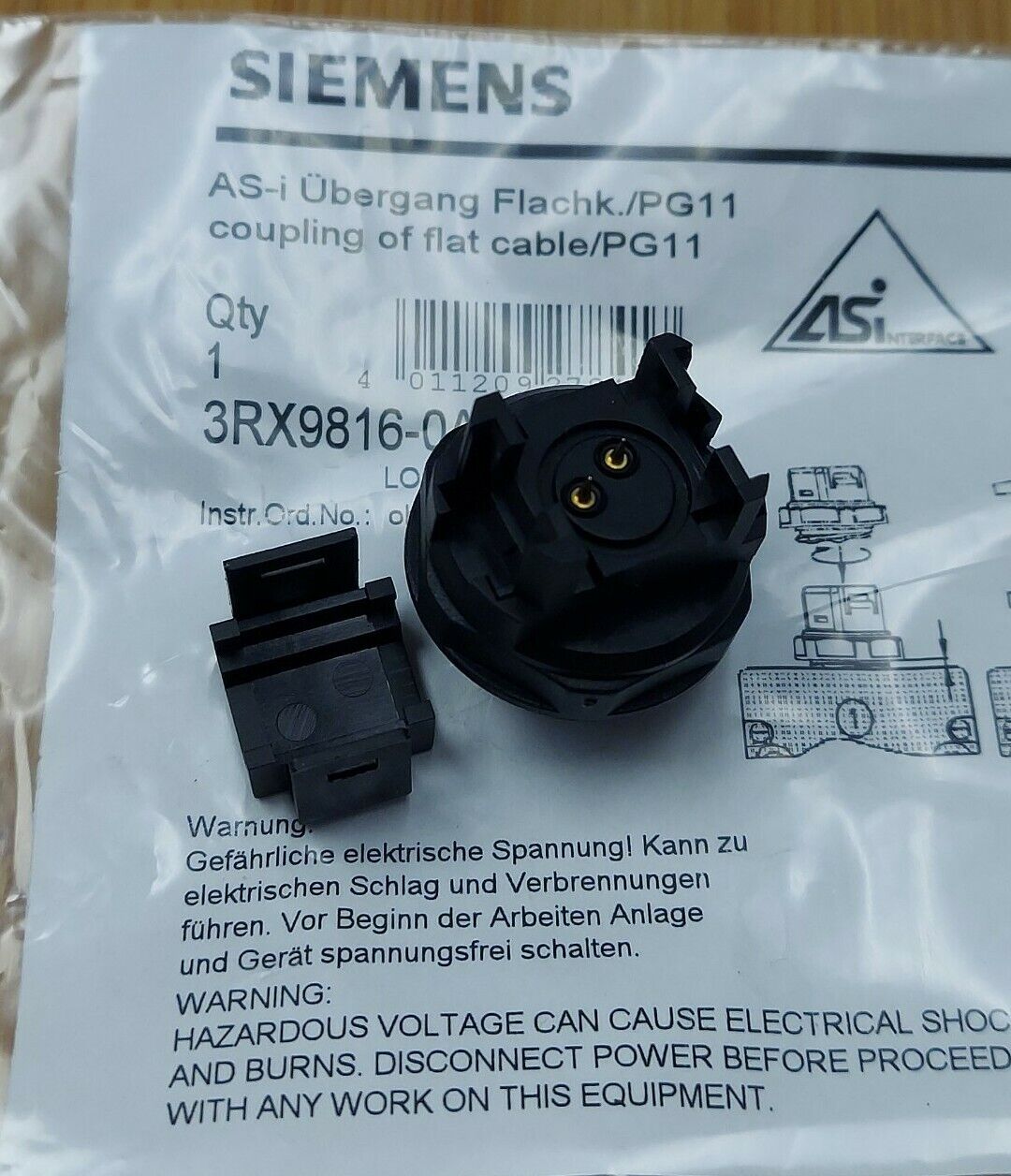 Siemens NEW 3RX9816-0AA00 AS-I CABLE ADAPTOR FK-PG11 (GR118) - 0