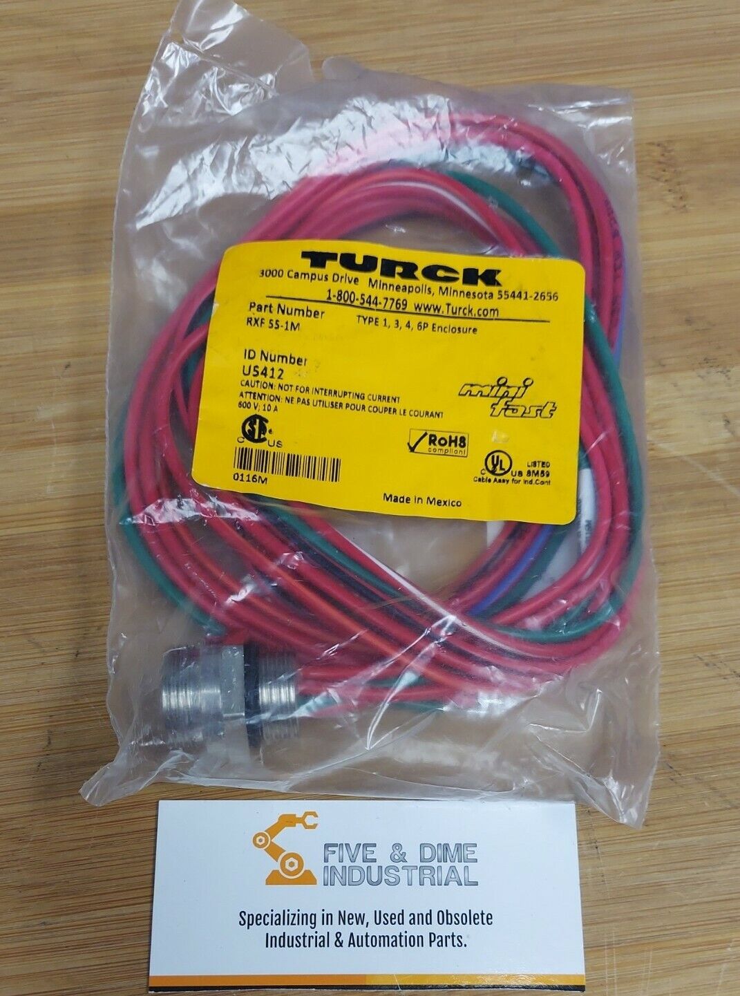 Turck RXF55-1M, ID Number U5412, Mini-fast Receptacles Cordset (BL119)