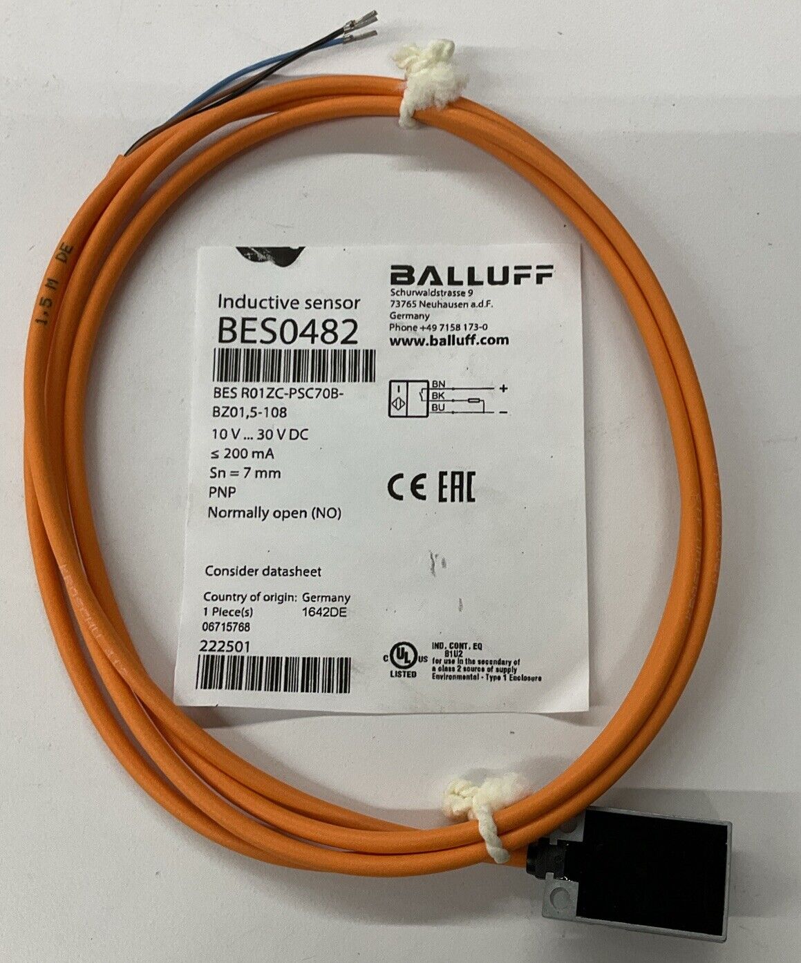 Balluff BES R01ZC-PSC70B-BZ01,5-108 New Proximity Sensor PNP NO BES0482  (BL101) - 0