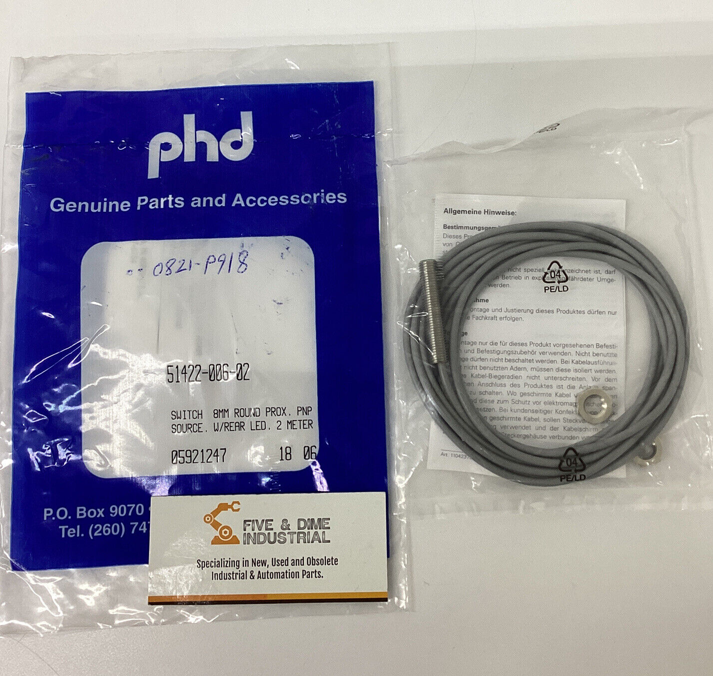 PHD  51422-006-02 Proximity Sensor / Switch 8mm  2 meters (YE264)