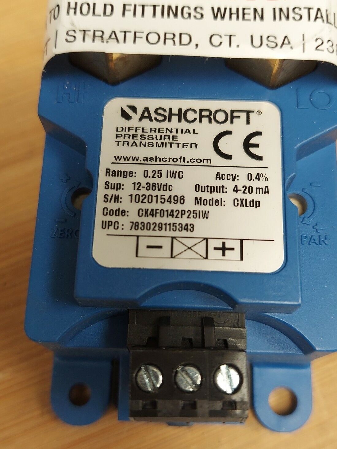 Ashcroft CXLdp New Differential Pressure Transmitter 0.25 IWC 12-36VDC (BL123) - 0