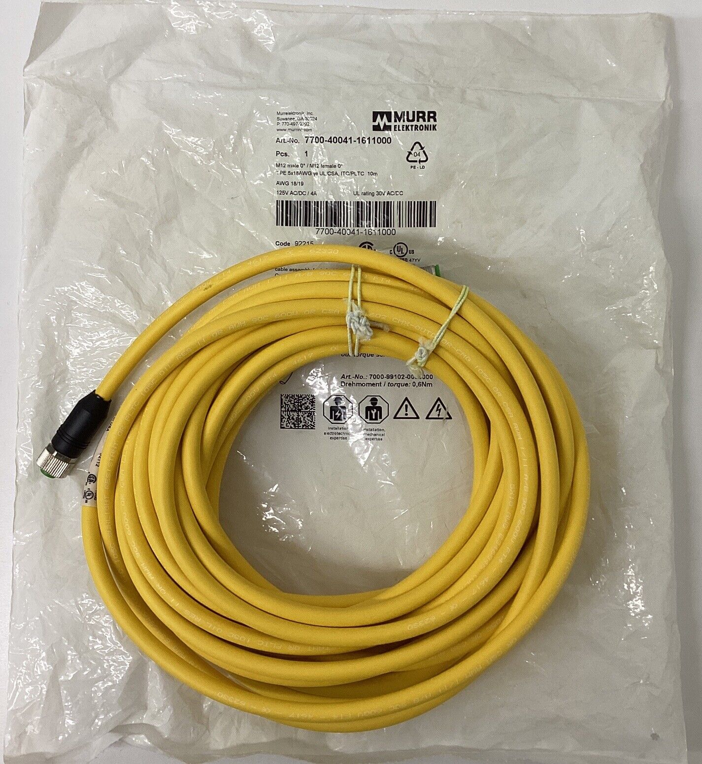 Murr 7700-40041-1611000 M12 Male/Female 5-Pole Cable 10 Meters (CBL159)